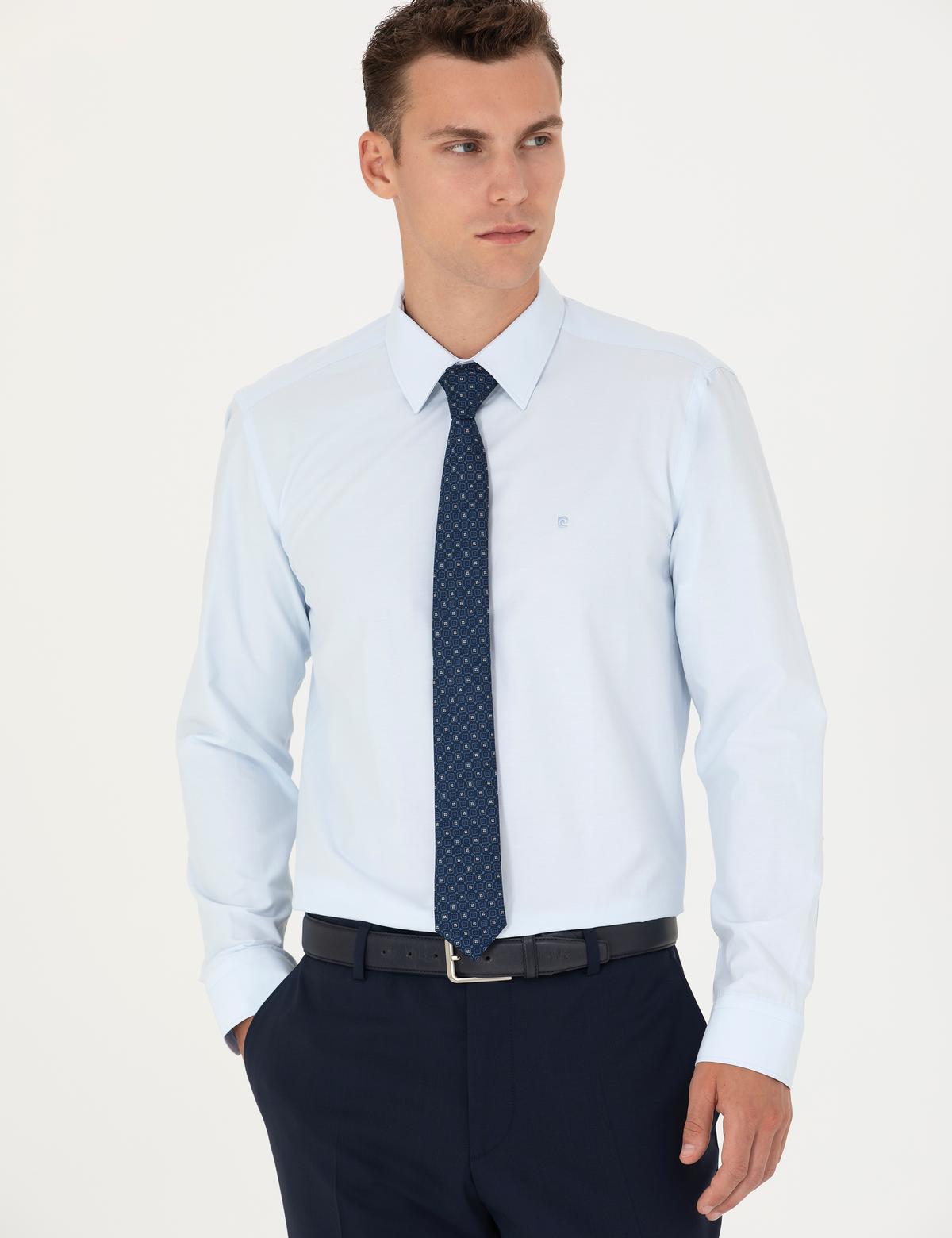 Açık Mavi Slim Fit Uzun Kollu Basic Gömlek