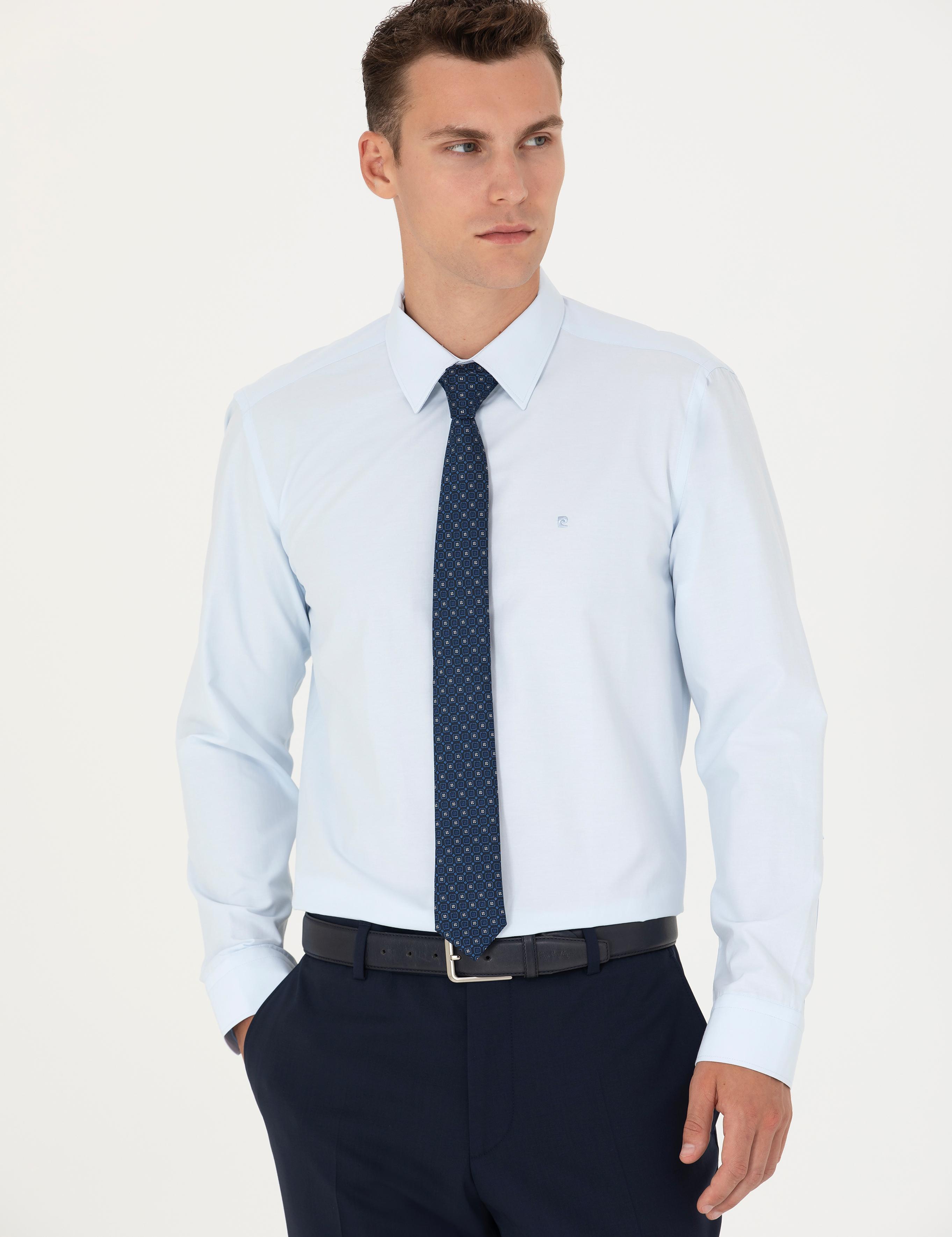 Açık Mavi Slim Fit Uzun Kollu Basic Gömlek