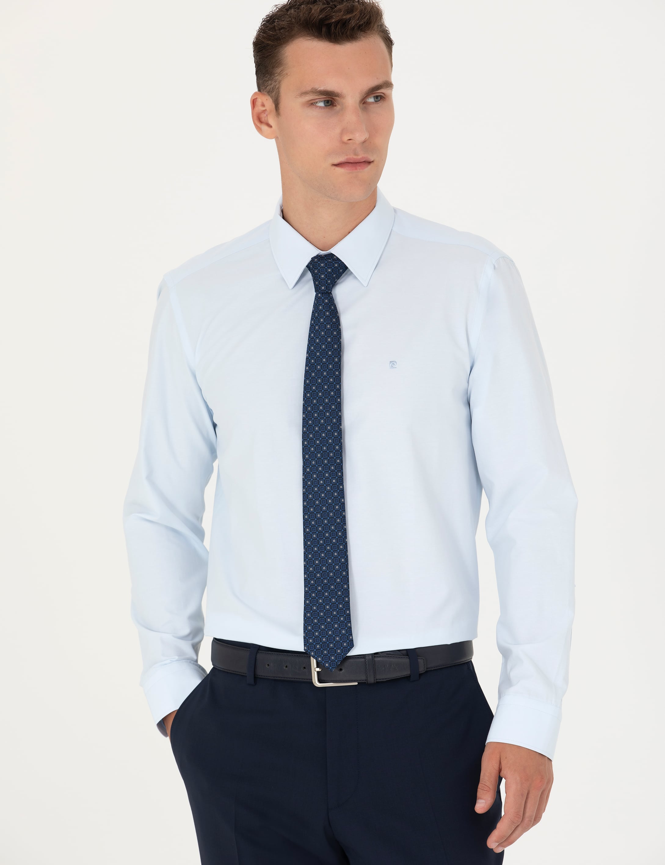 Açık Mavi Slim Fit Uzun Kollu Basic Gömlek - Image 1