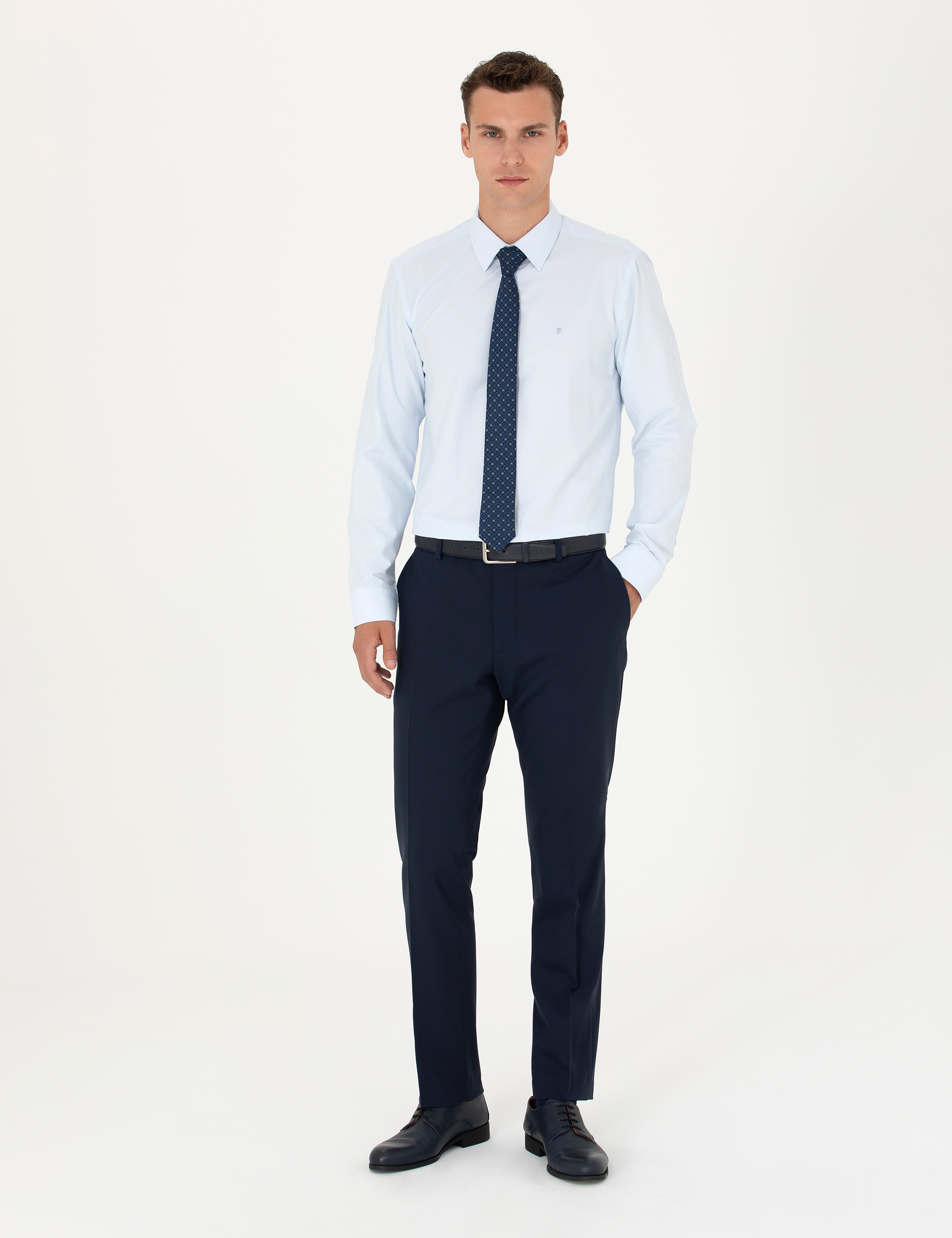 Açık Mavi Slim Fit Uzun Kollu Basic Gömlek - Image 4
