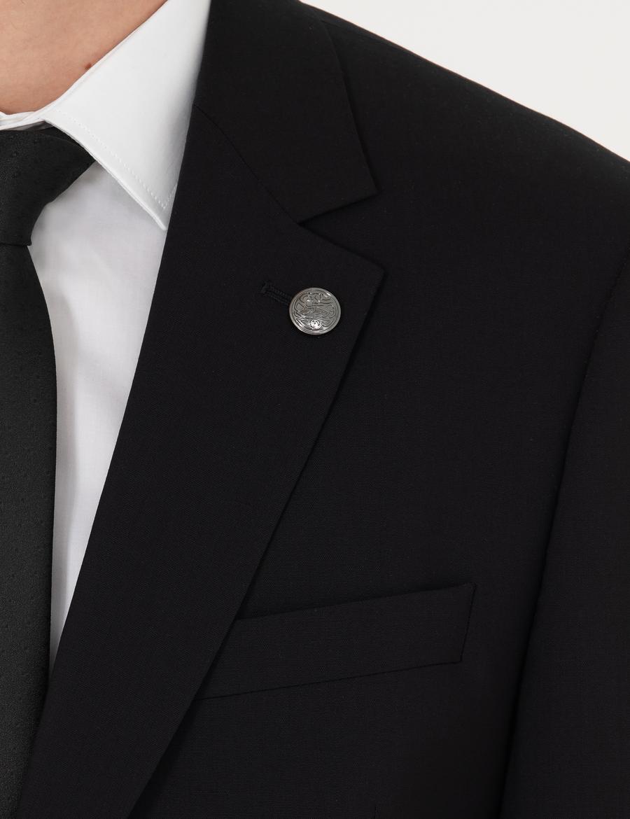 Siyah Slim Fit Yün Karışımlı Takım Elbise