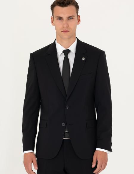 Siyah Slim Fit Yün Karışımlı Takım Elbise - 50272764026