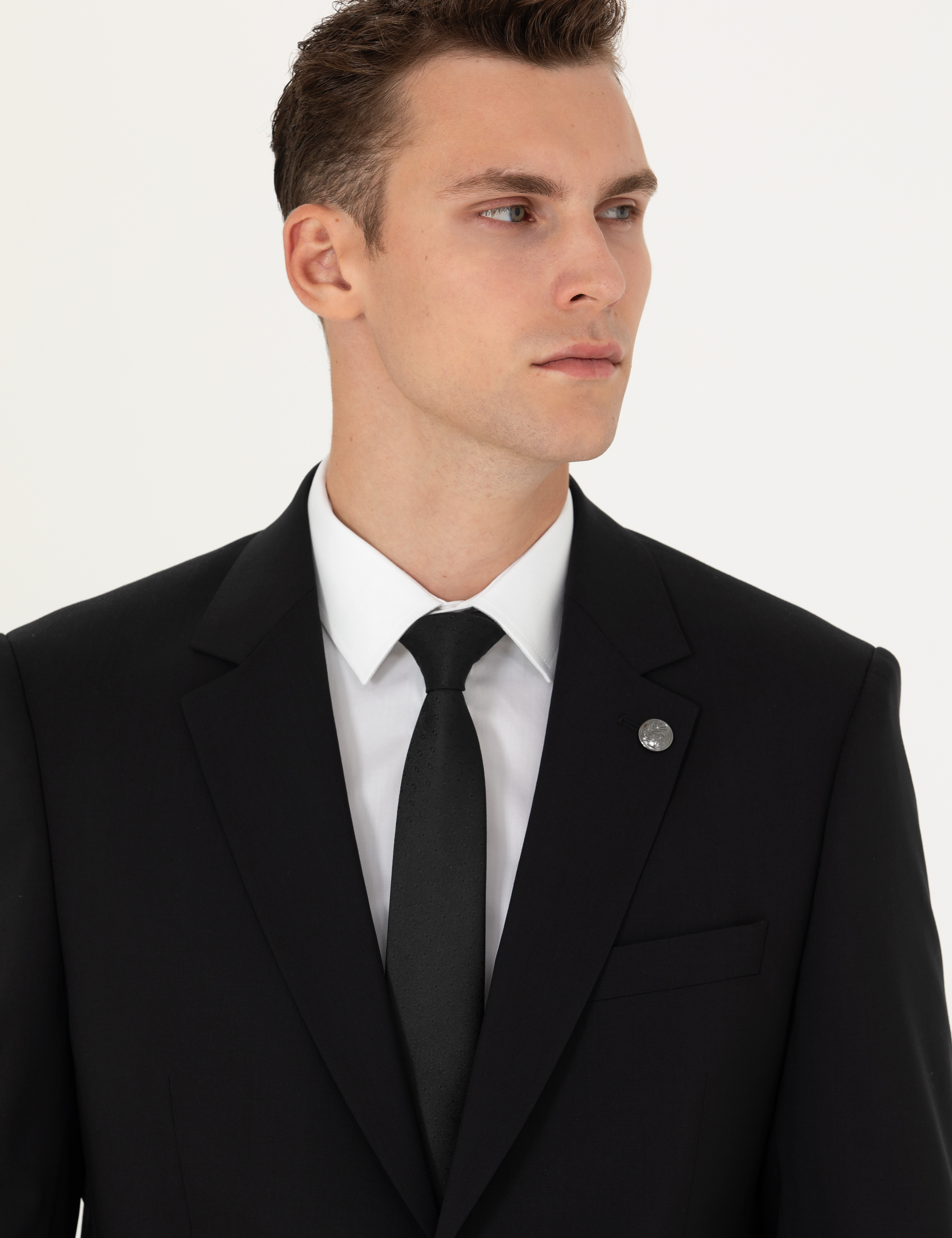 Siyah Slim Fit Yün Karışımlı Takım Elbise - Image 2