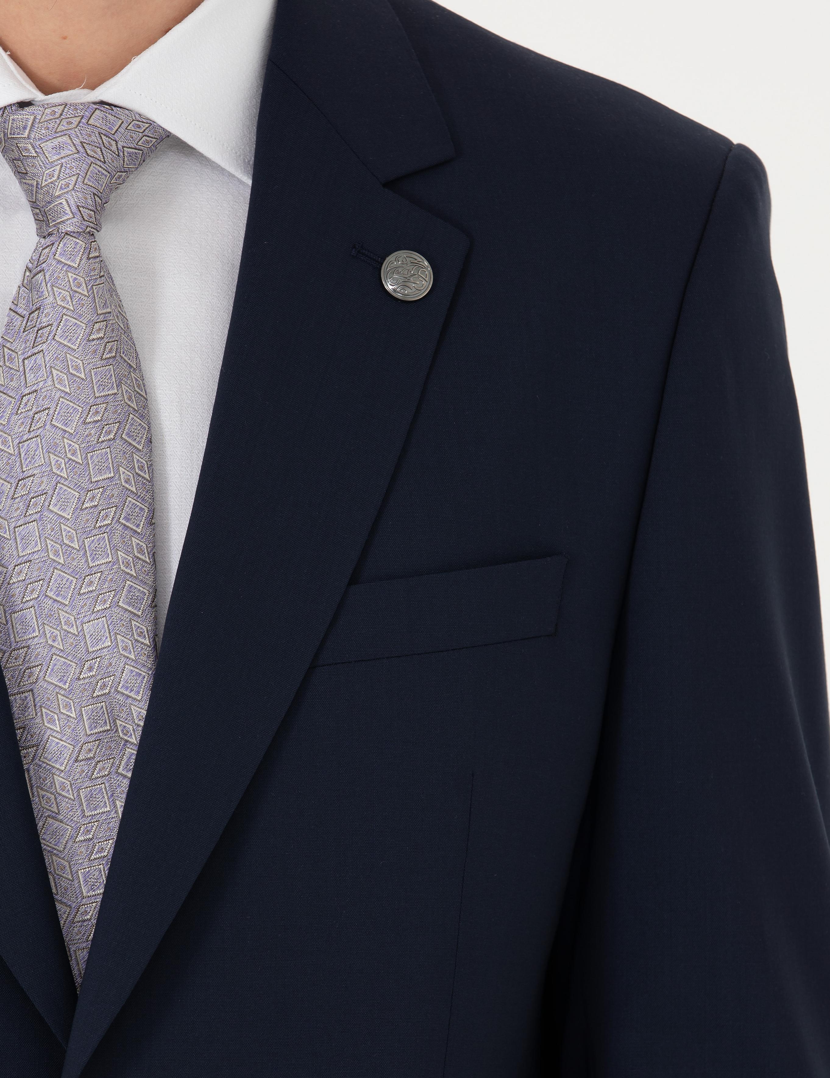 Lacivert Slim Fit Yün Karışımlı Takım Elbise