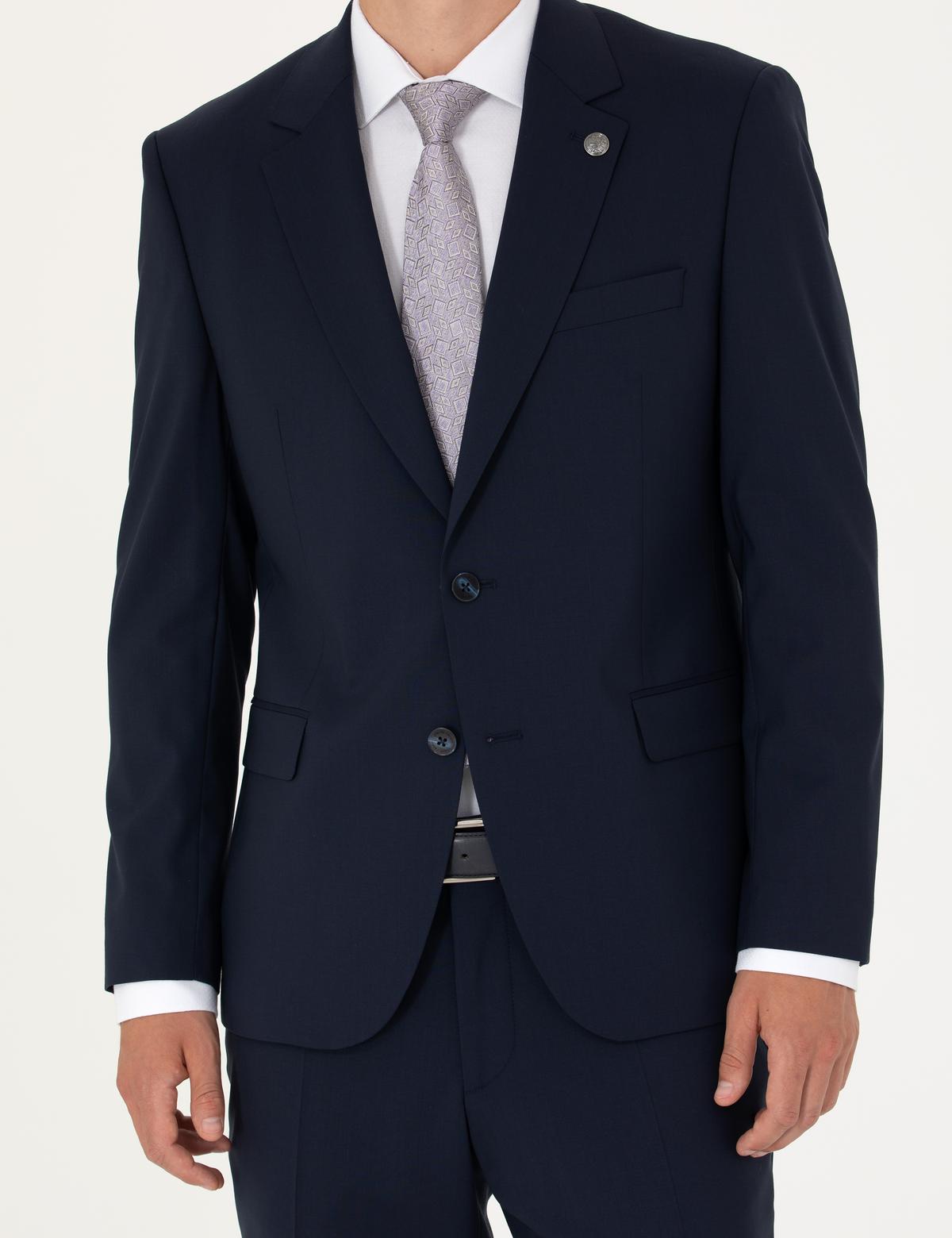 Lacivert Slim Fit Yün Karışımlı Takım Elbise - 50272764044