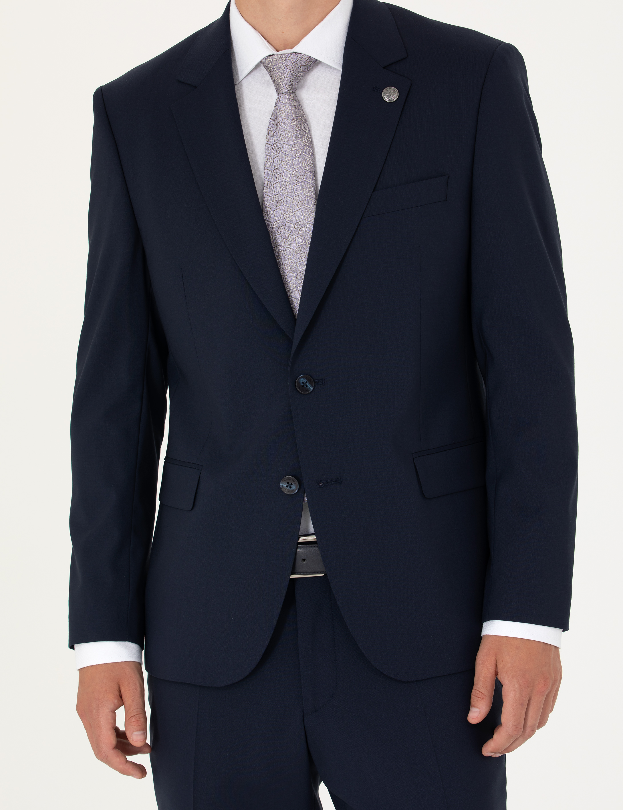 Lacivert Slim Fit Yün Karışımlı Takım Elbise - Image 6