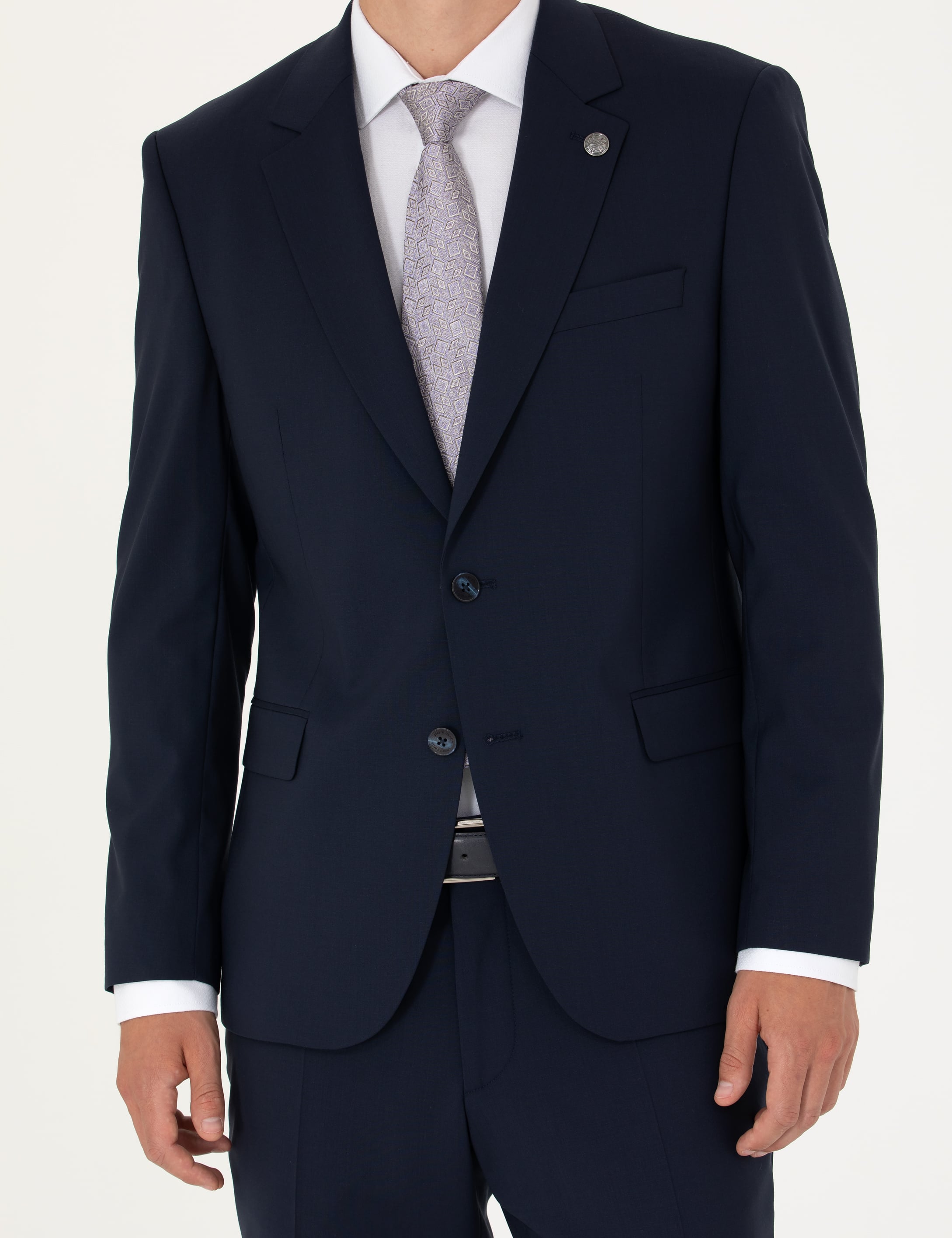 Lacivert Slim Fit Yün Karışımlı Takım Elbise