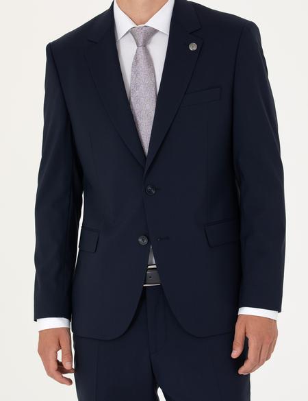 Lacivert Slim Fit Yün Karışımlı Takım Elbise - 50272764044