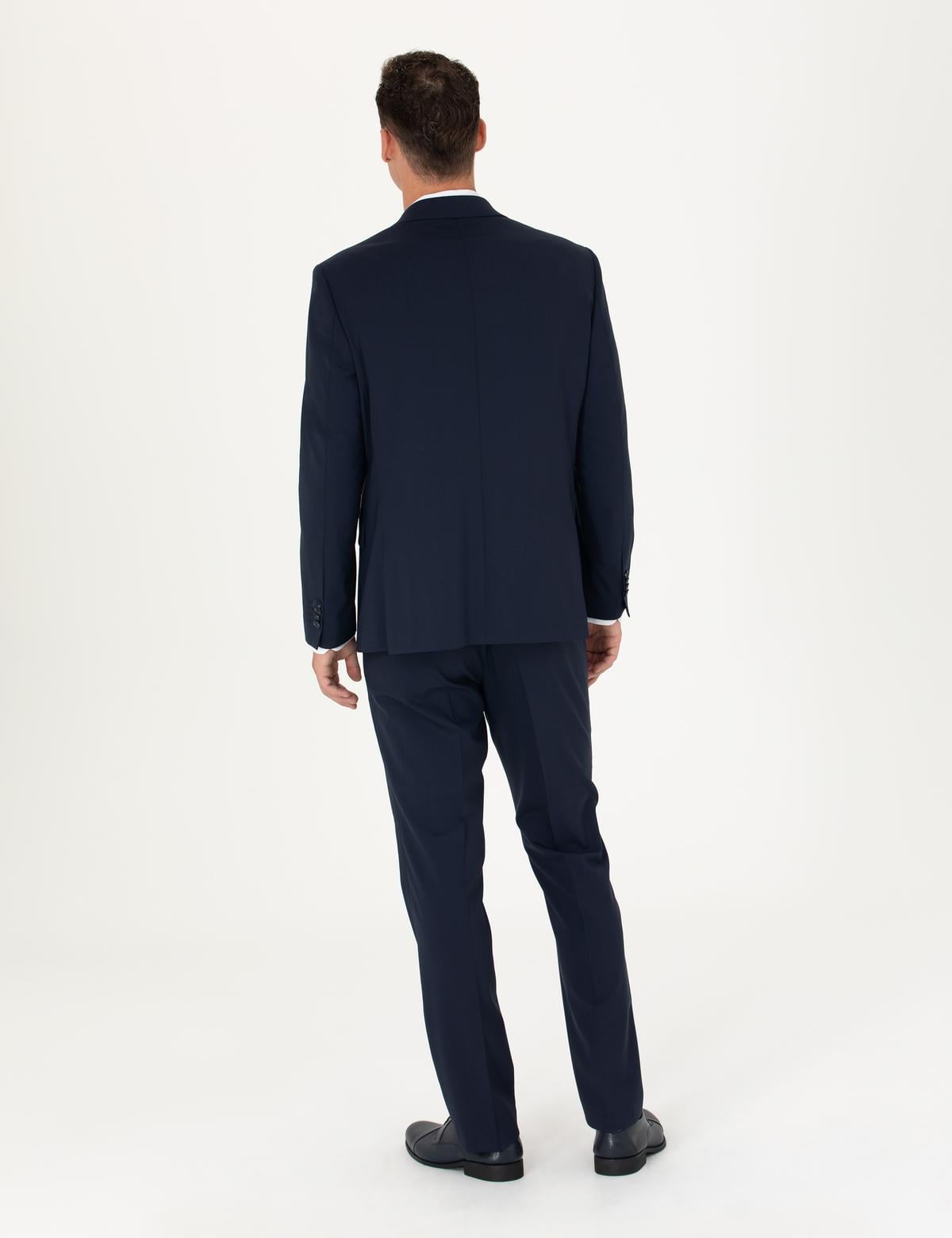 Lacivert Slim Fit Yün Karışımlı Takım Elbise - 50272764044