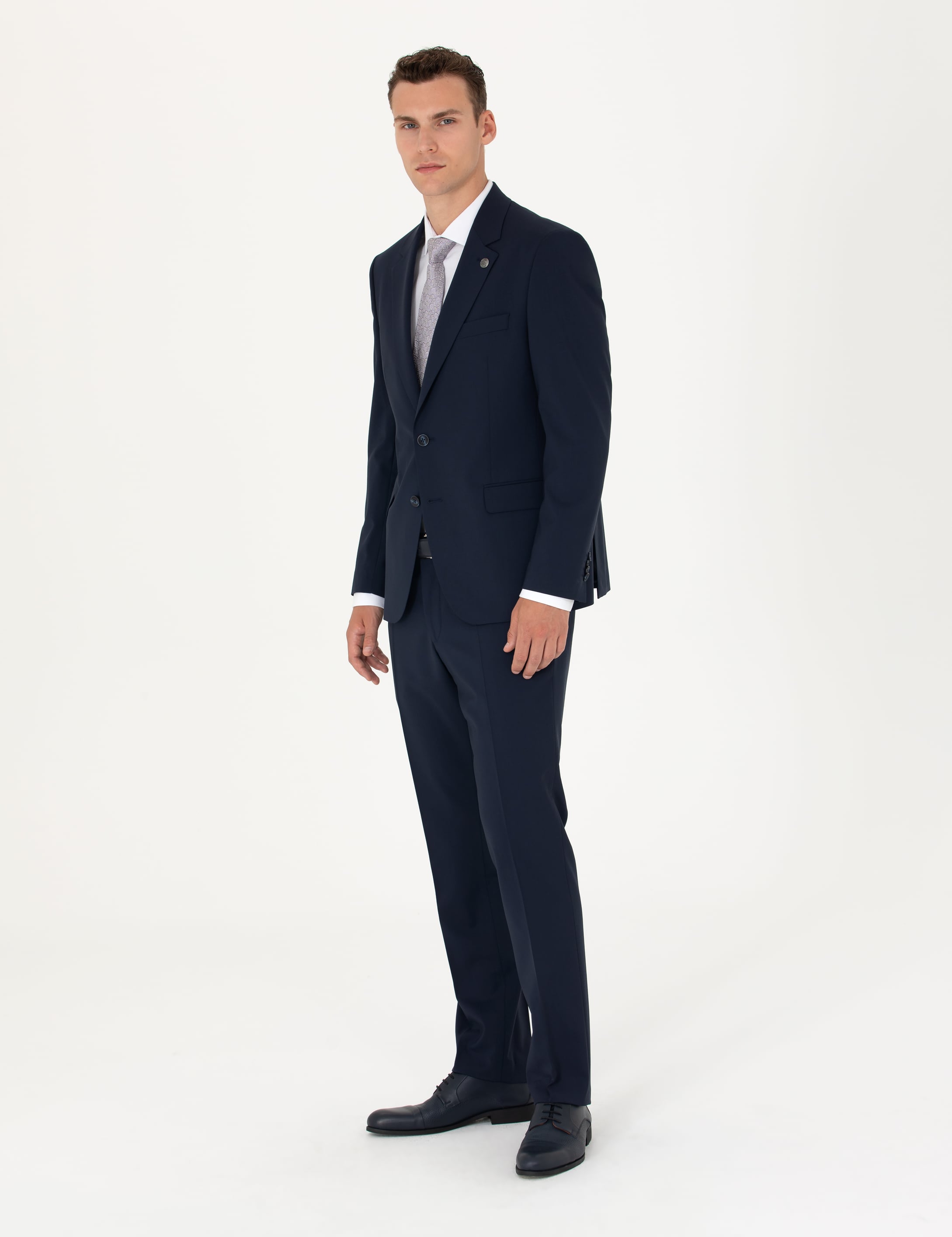 Lacivert Slim Fit Yün Karışımlı Takım Elbise - Image 3