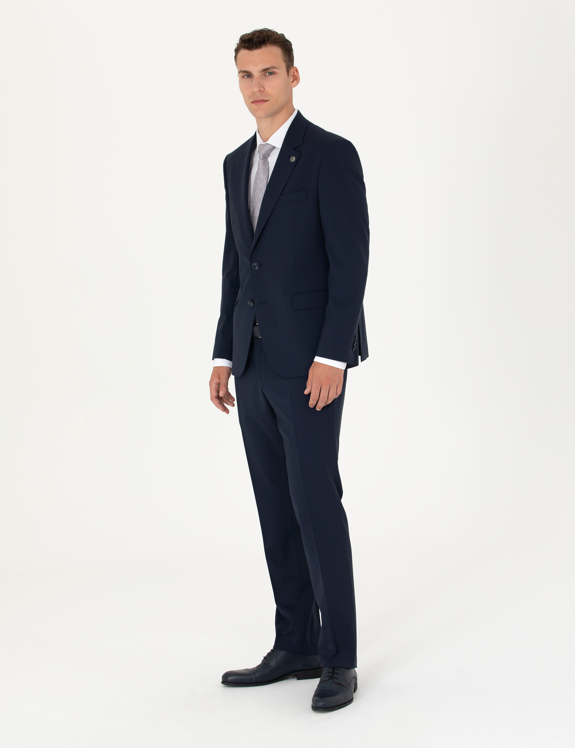 Lacivert Slim Fit Yün Karışımlı Takım Elbise