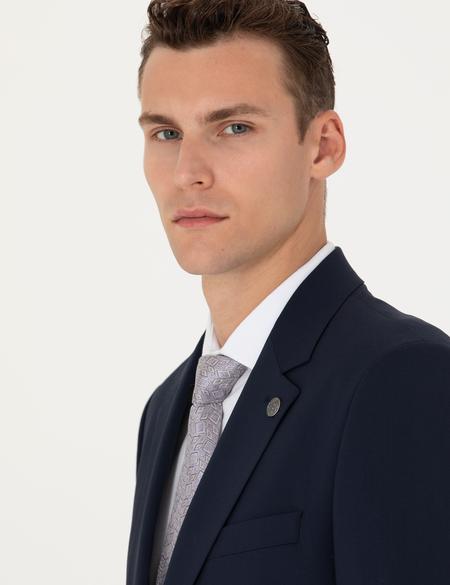 Lacivert Slim Fit Yün Karışımlı Takım Elbise - 50272764044