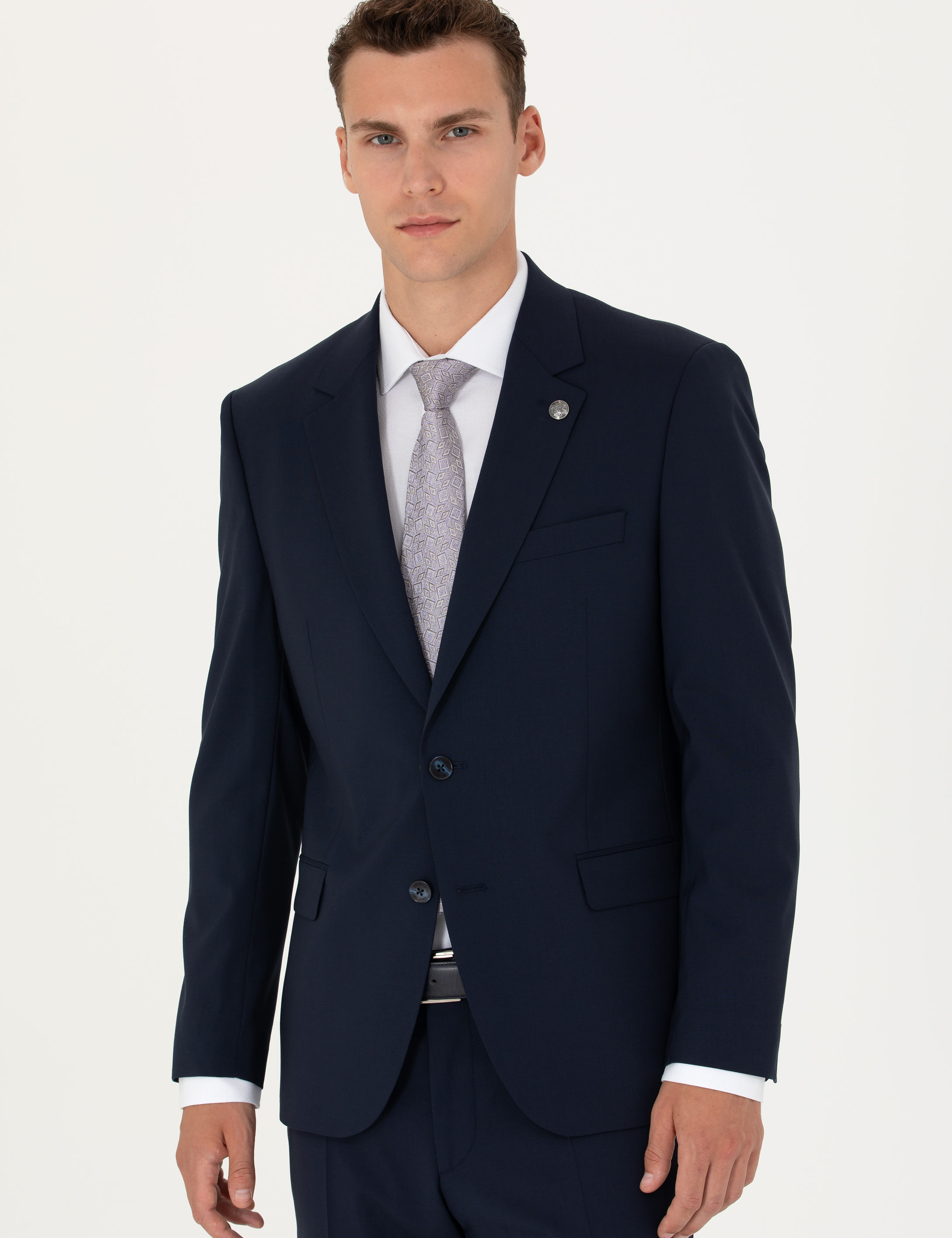 Lacivert Slim Fit Yün Karışımlı Takım Elbise