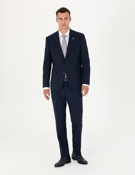 Lacivert Slim Fit Yün Karışımlı Takım Elbise - 50272764044