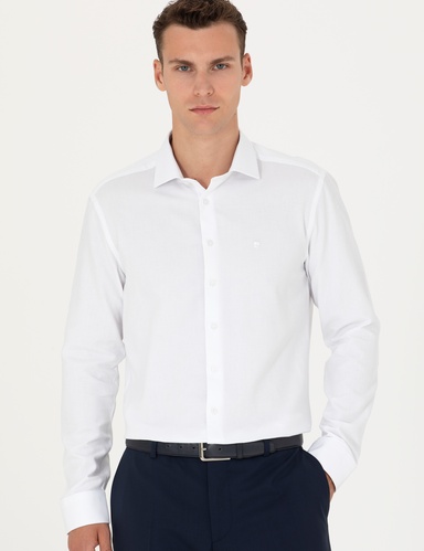 Beyaz Slim Fit Uzun Kollu Gömlek