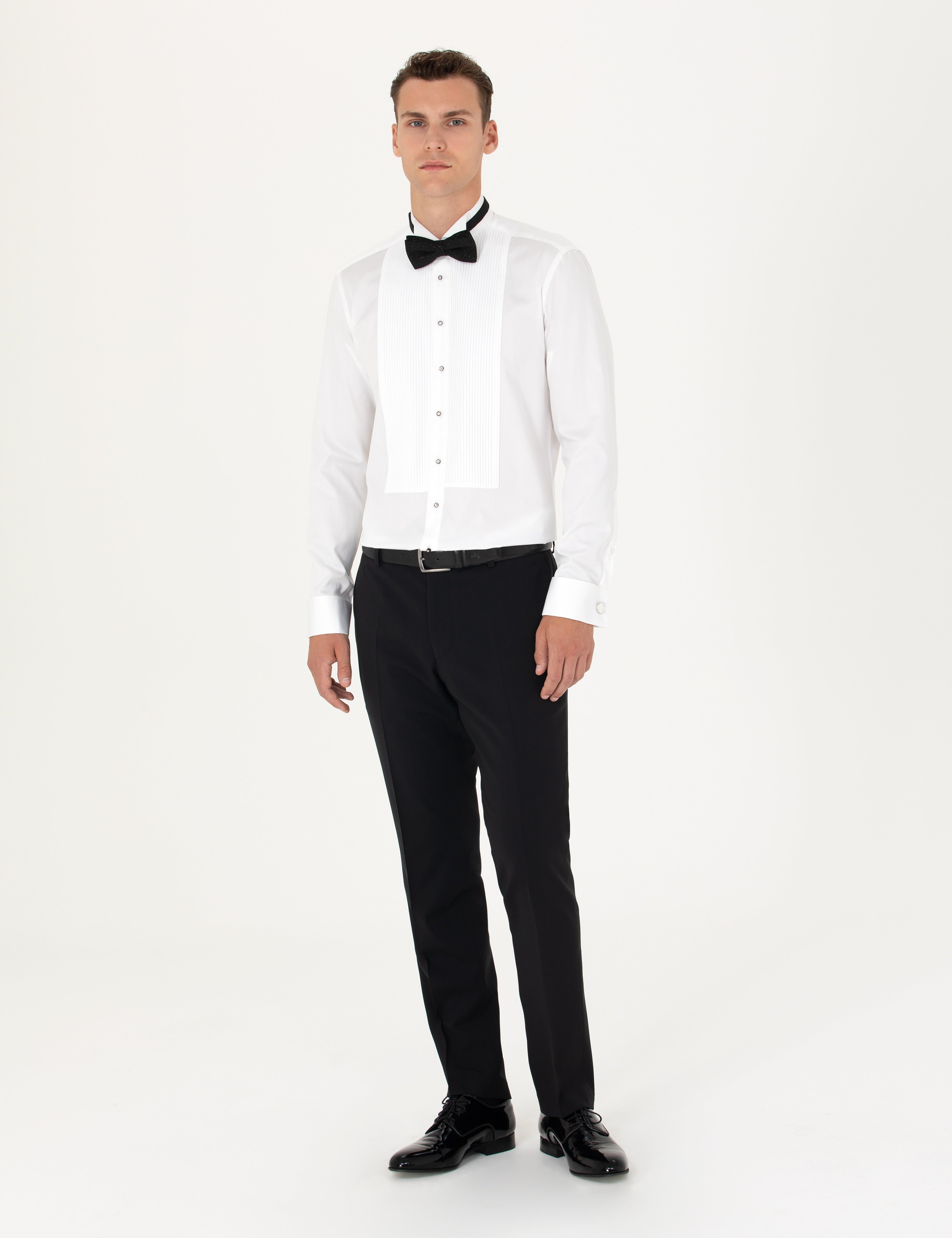 Beyaz Slim Fit Smokin Gömlek - Image 4