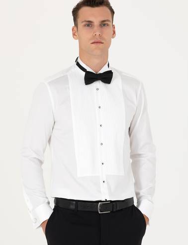 Beyaz Slim Fit Smokin Gömlek