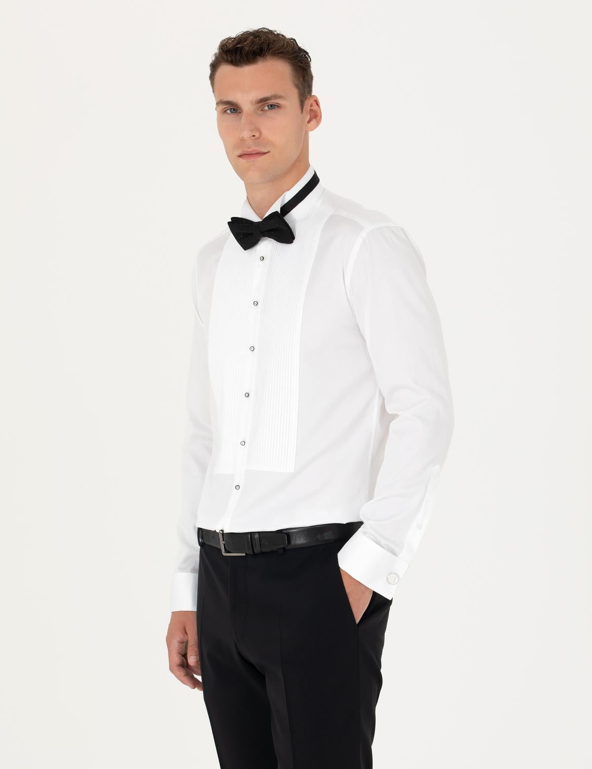 Beyaz Slim Fit Smokin Gömlek - 50277128006