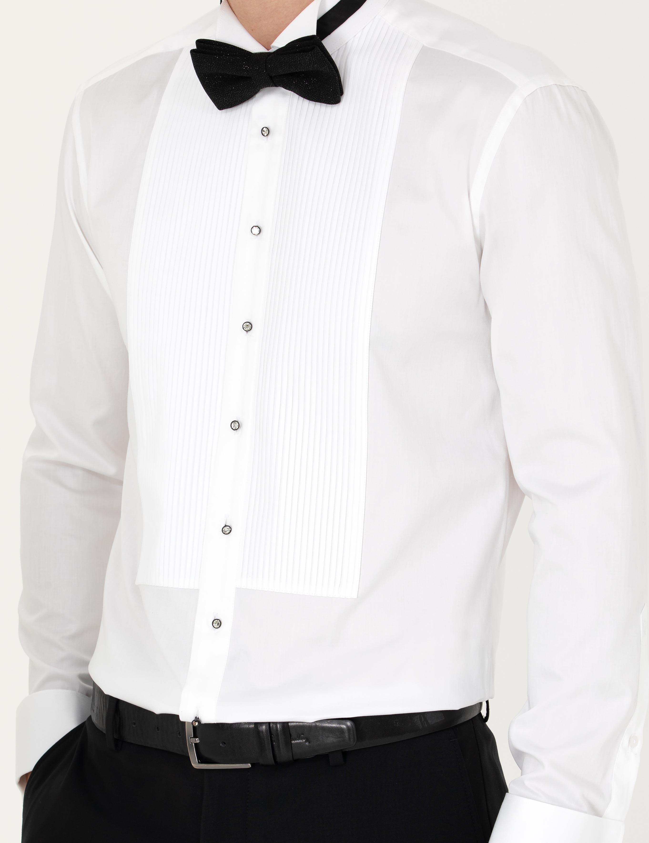 Beyaz Slim Fit Smokin Gömlek