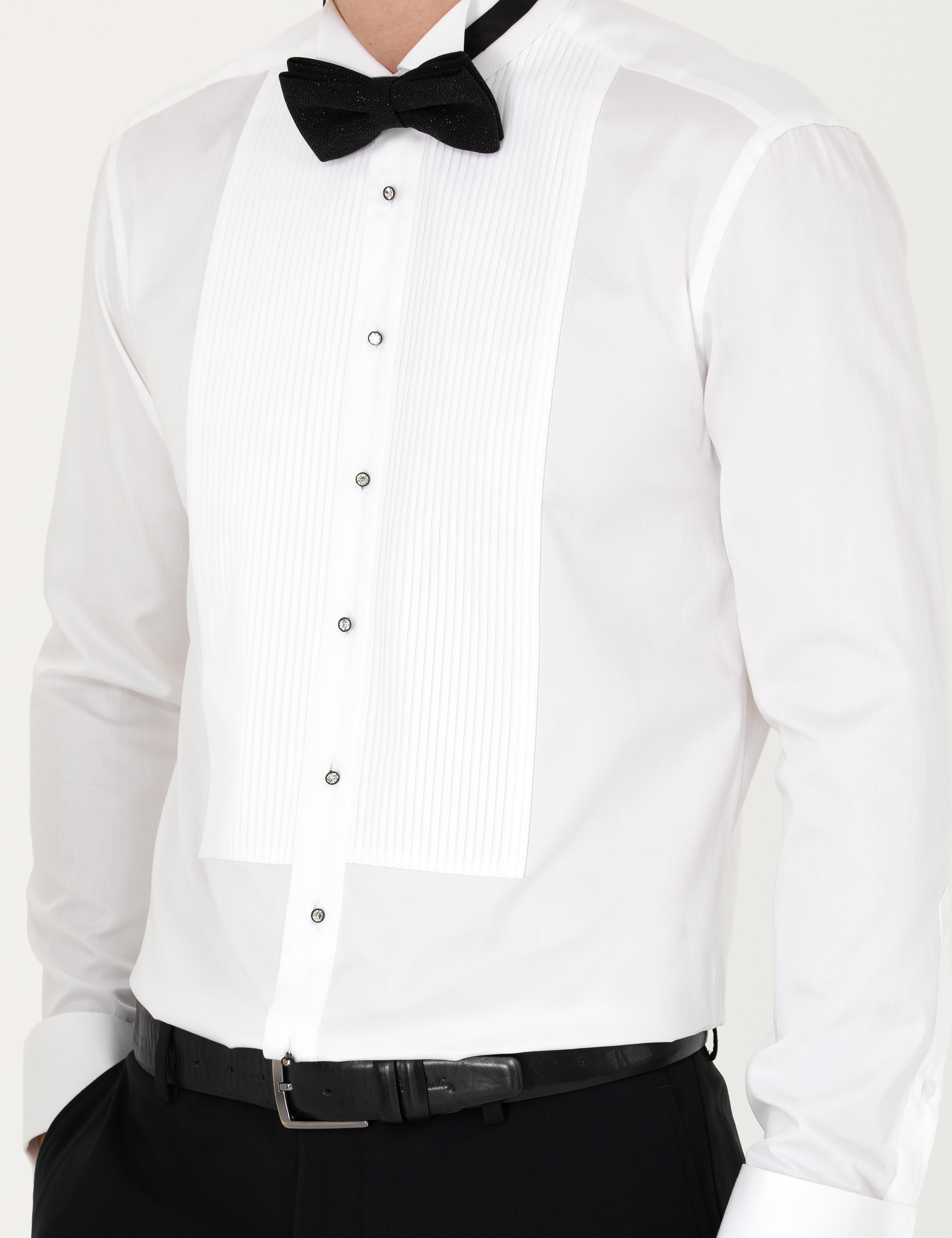 Beyaz Slim Fit Smokin Gömlek - Image 6
