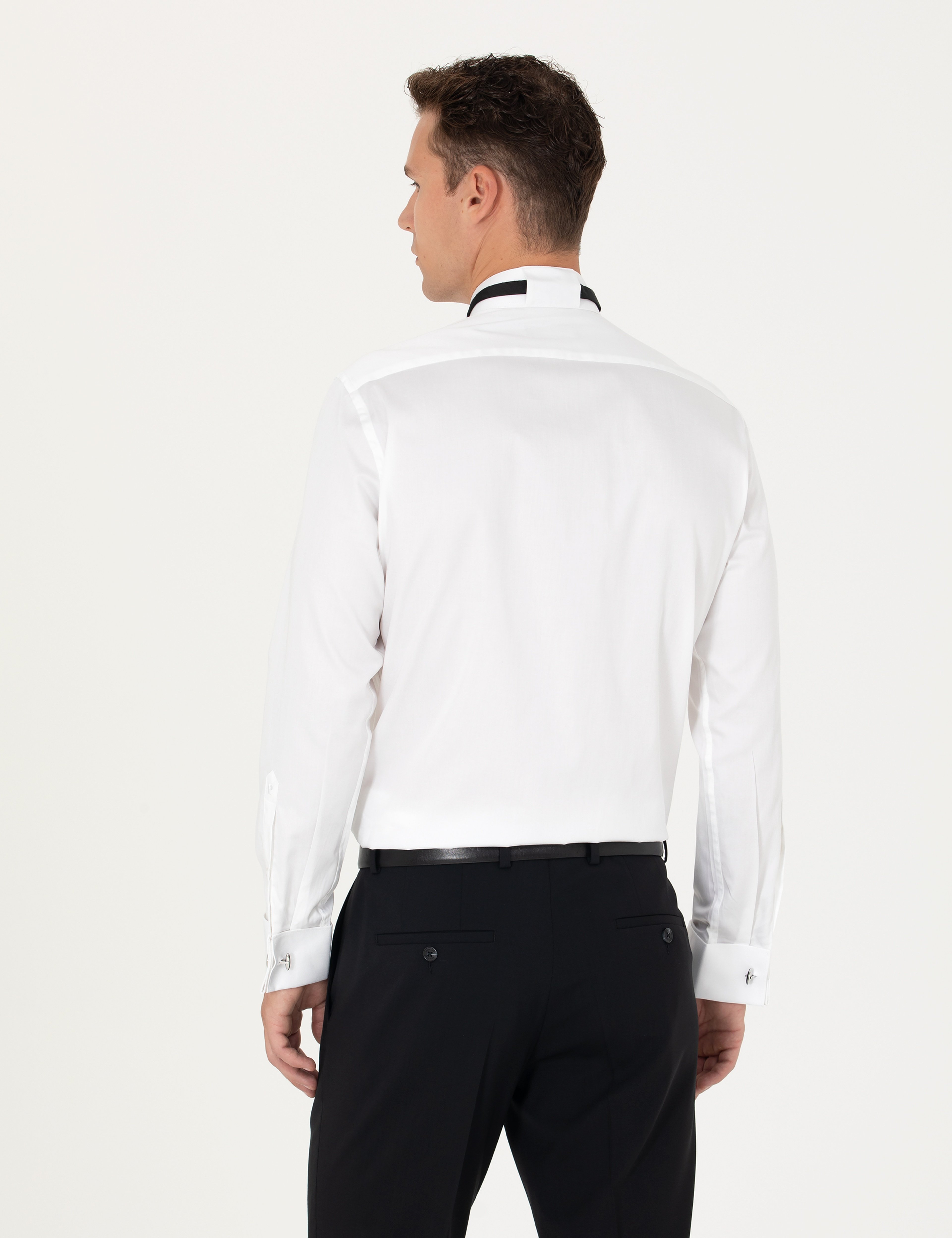 Beyaz Slim Fit Smokin Gömlek - Image 5