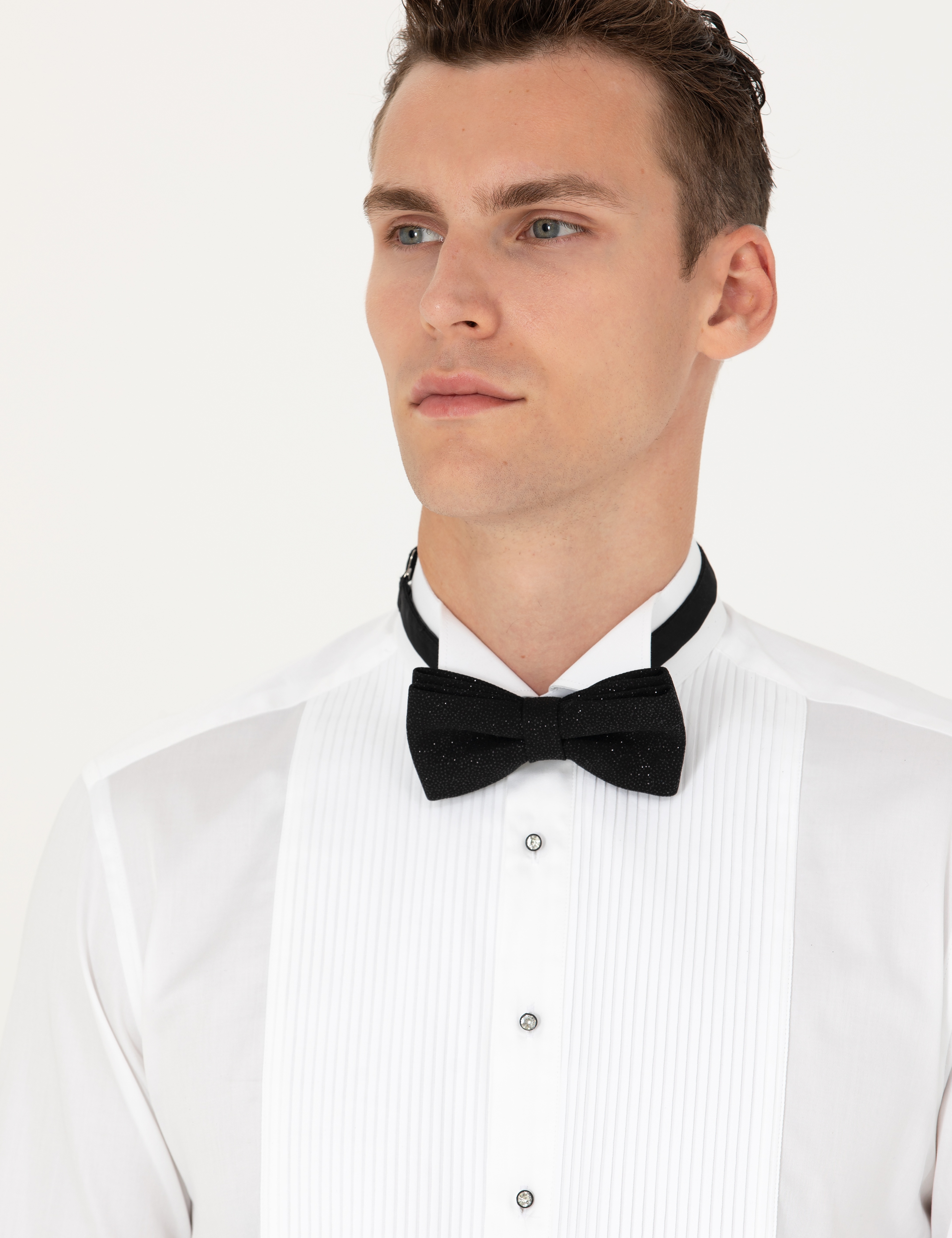 Beyaz Slim Fit Smokin Gömlek - Image 2