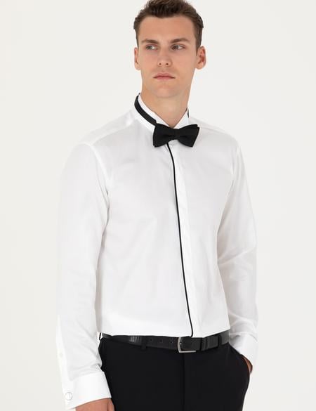 Beyaz Slim Fit Smokin Gömlek - 50277130005