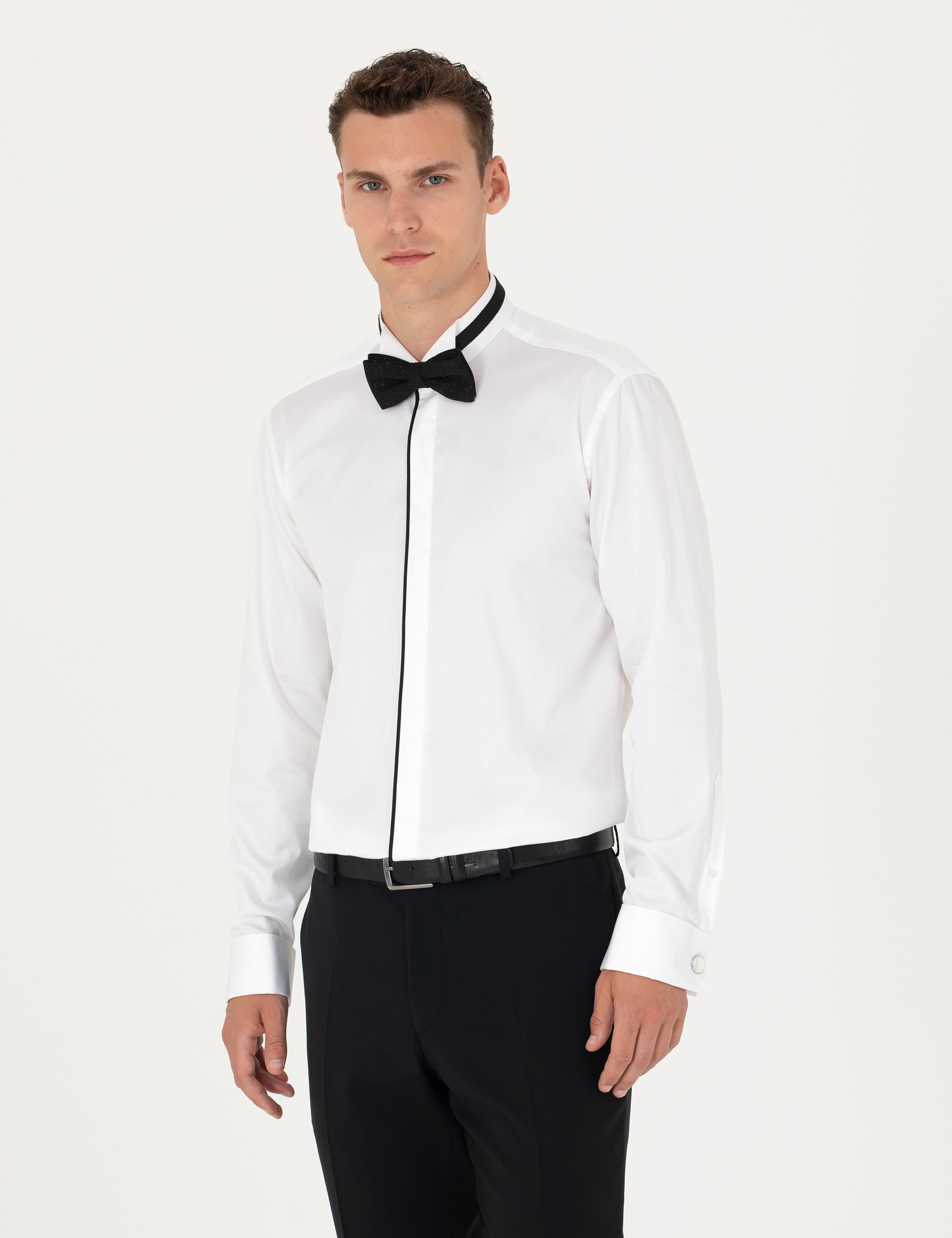 Beyaz Slim Fit Smokin Gömlek - Image 3