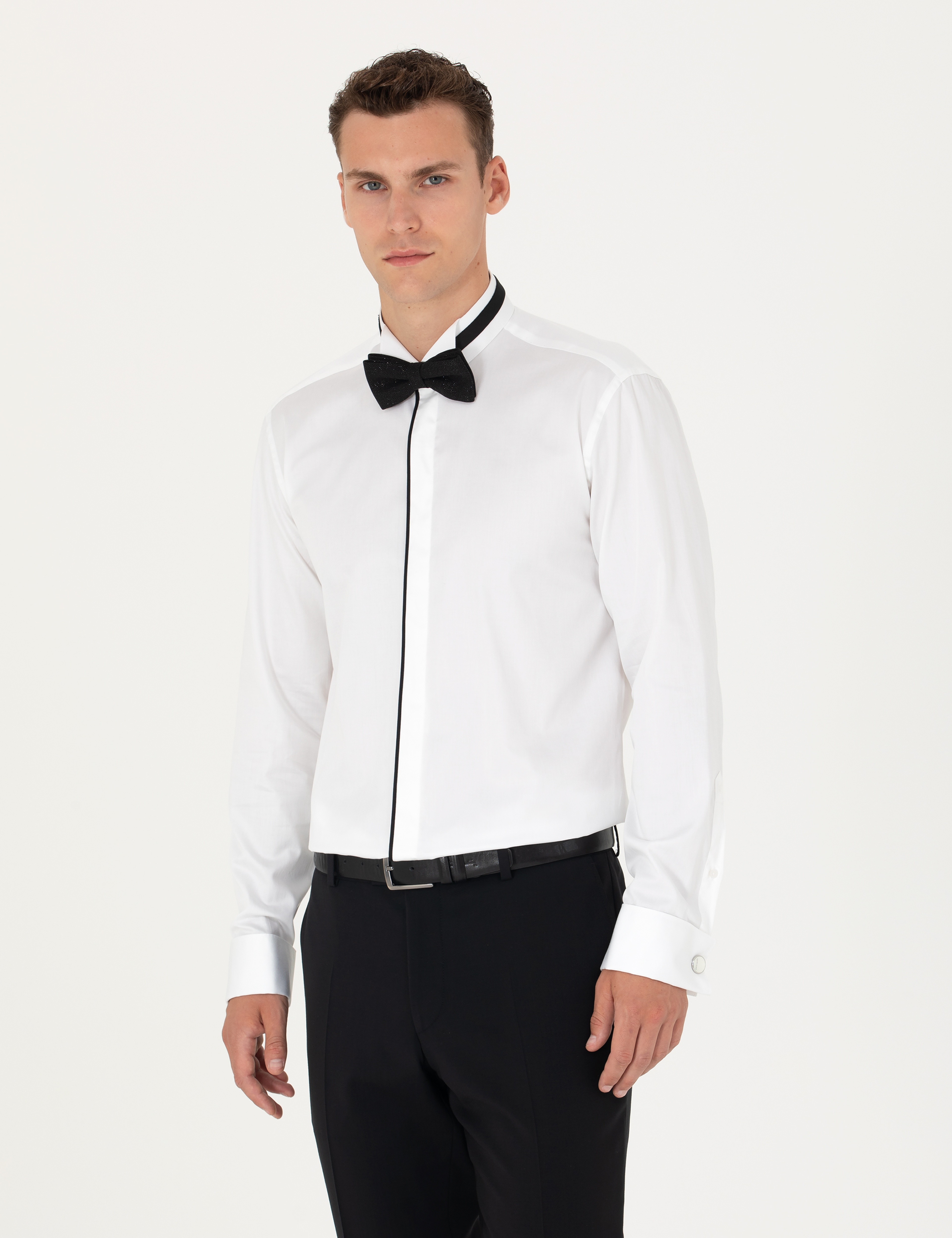 Beyaz Slim Fit Smokin Gömlek