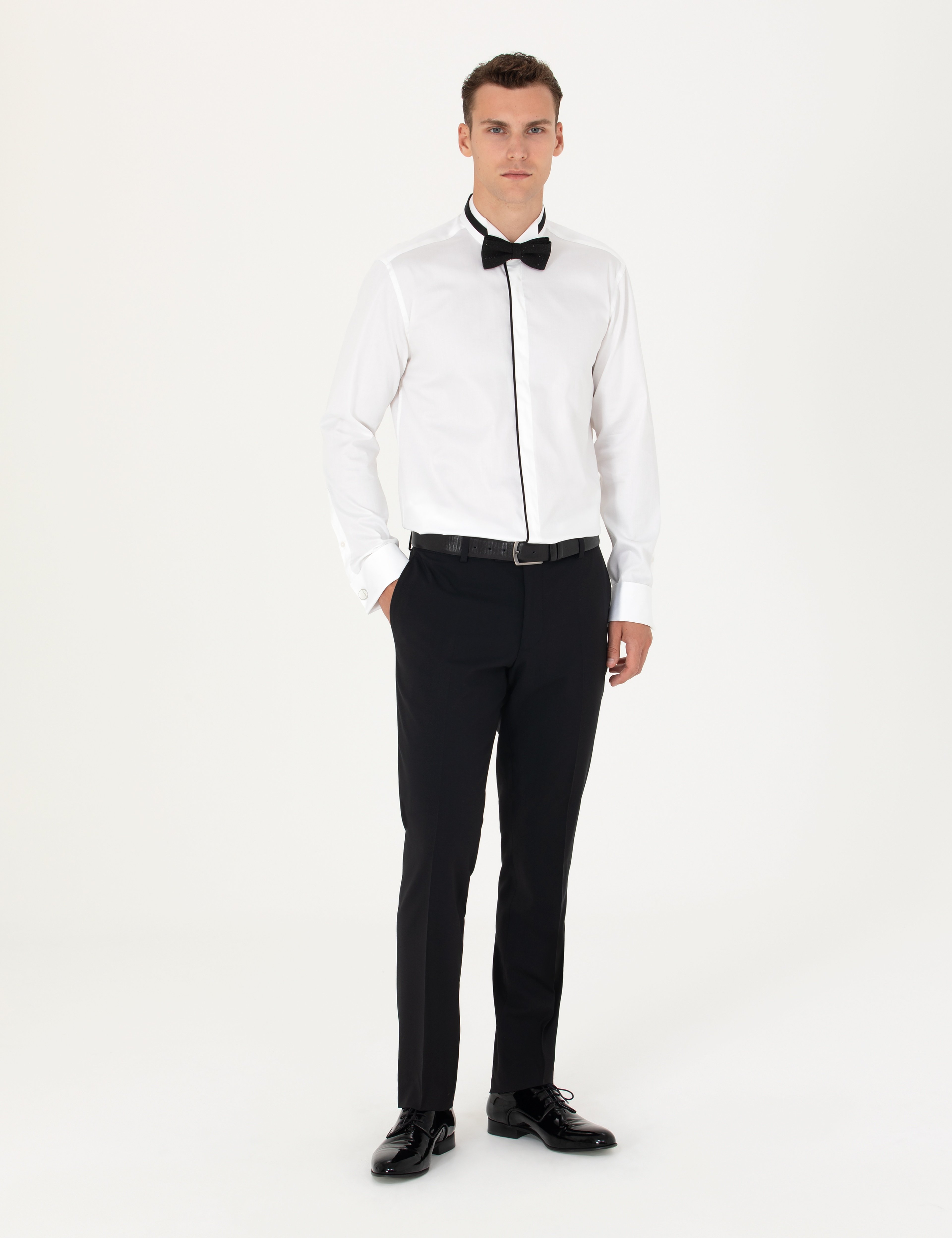 Beyaz Slim Fit Smokin Gömlek - Image 4