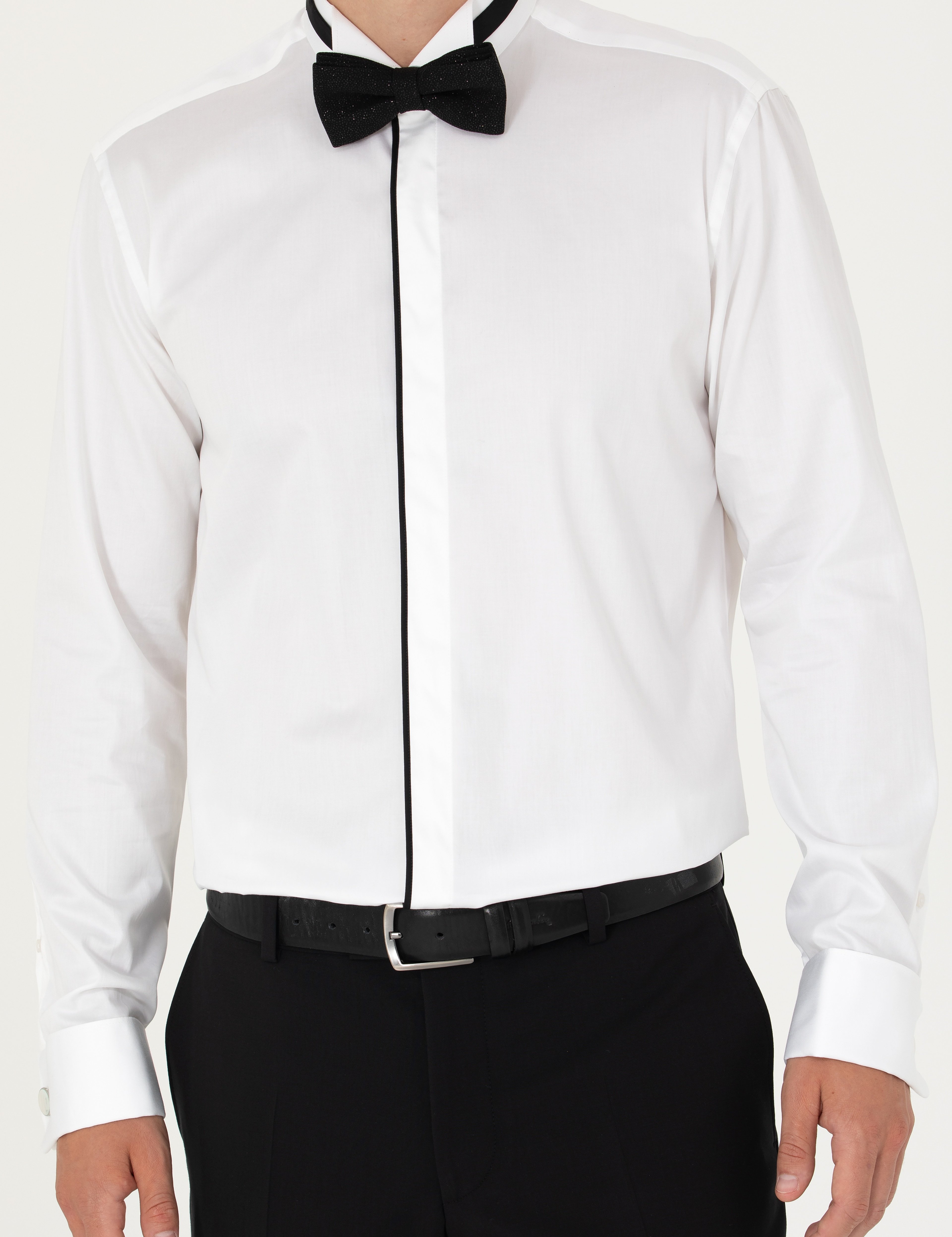 Beyaz Slim Fit Smokin Gömlek - Image 6