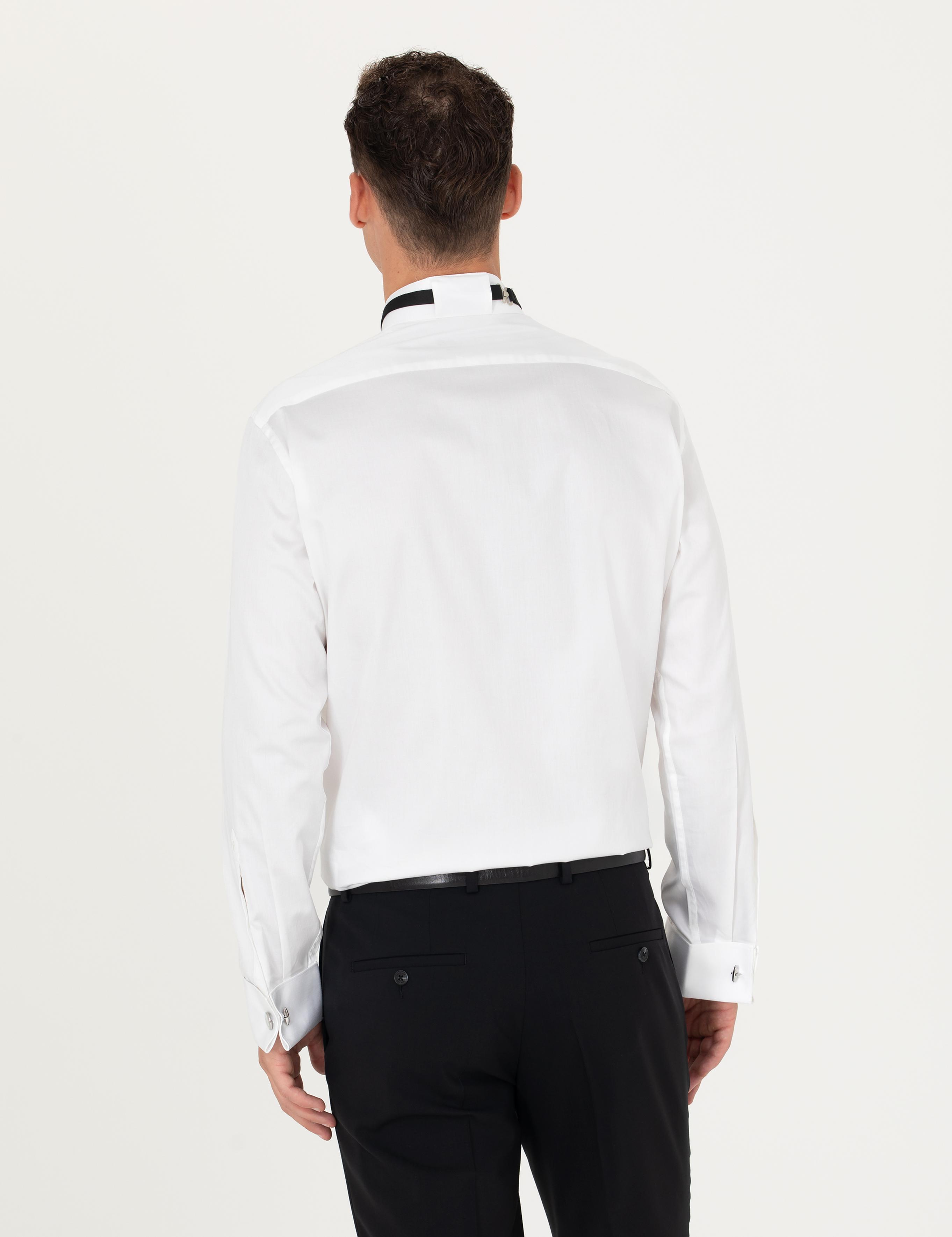 Beyaz Slim Fit Smokin Gömlek