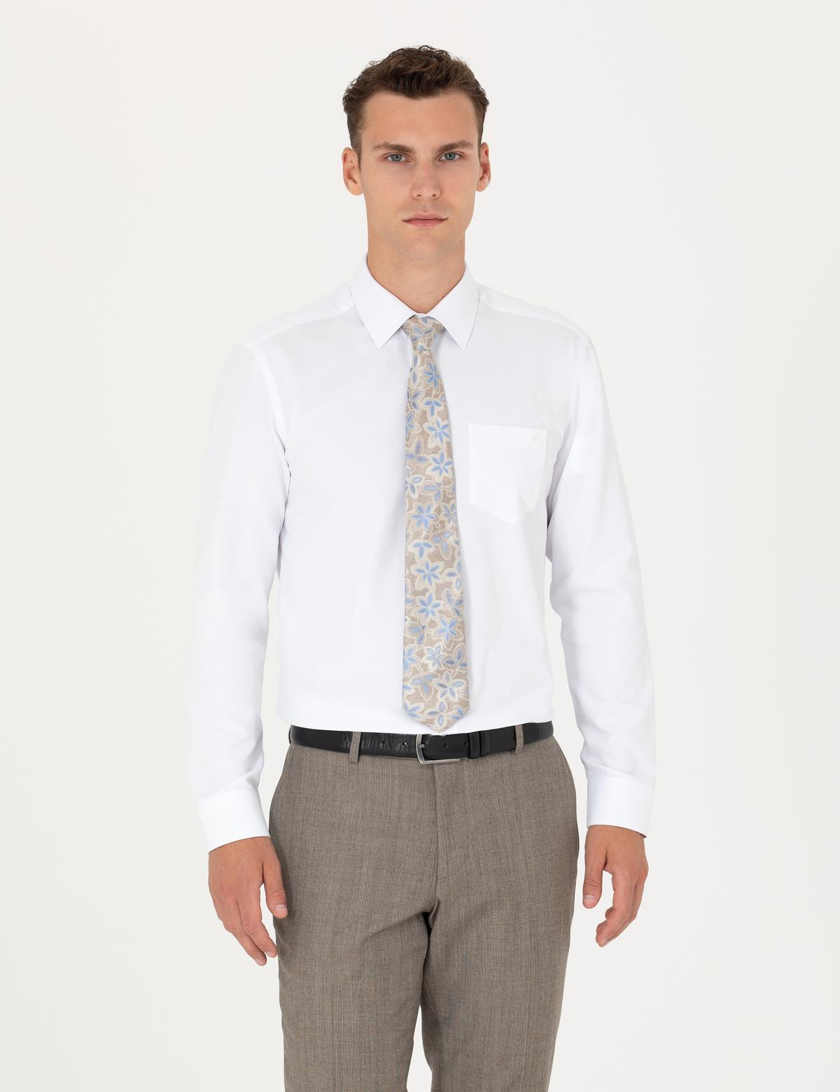 Beyaz Regular Fit Uzun Kollu Basic Gömlek - 50277764002