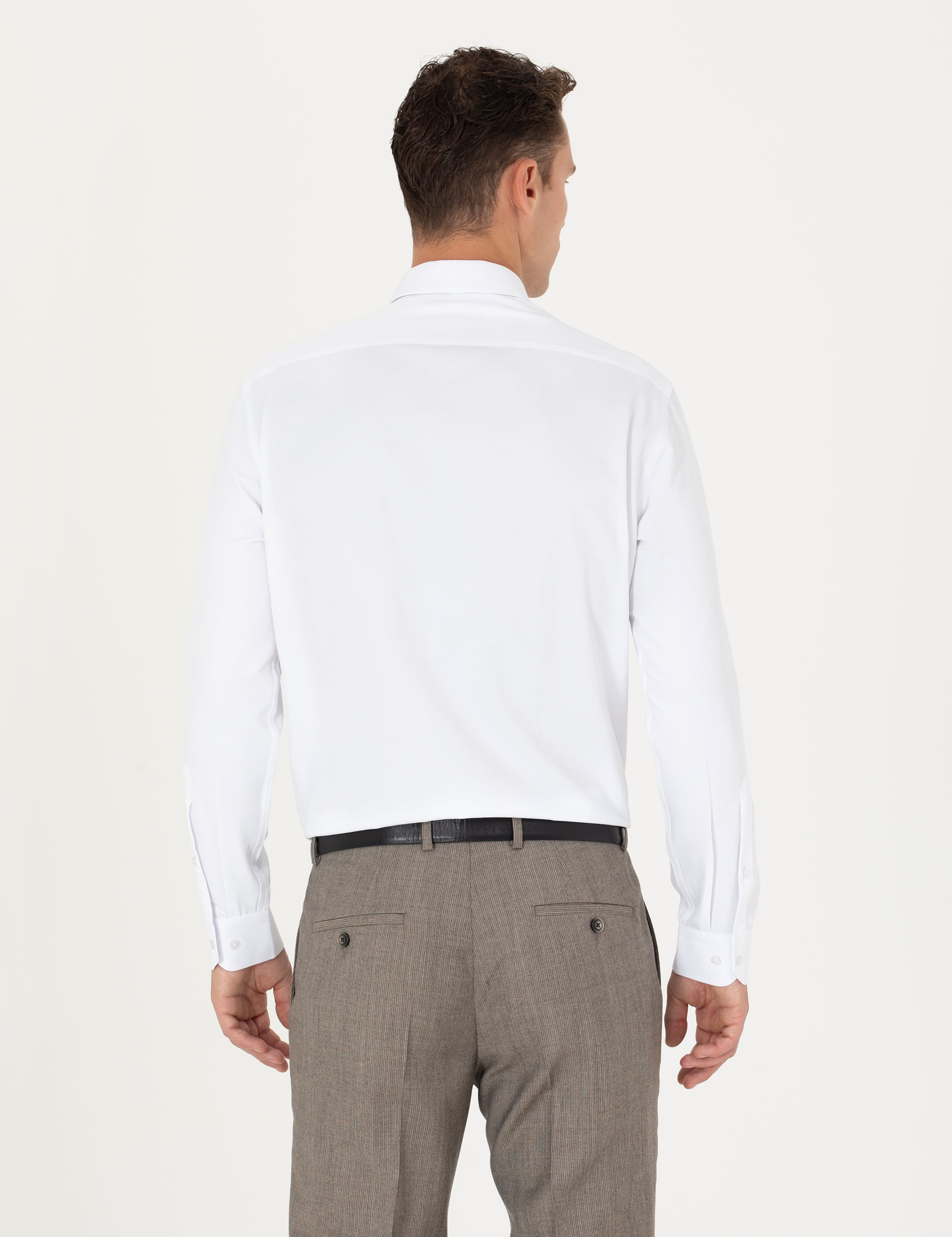 Beyaz Regular Fit Uzun Kollu Basic Gömlek - Image 5