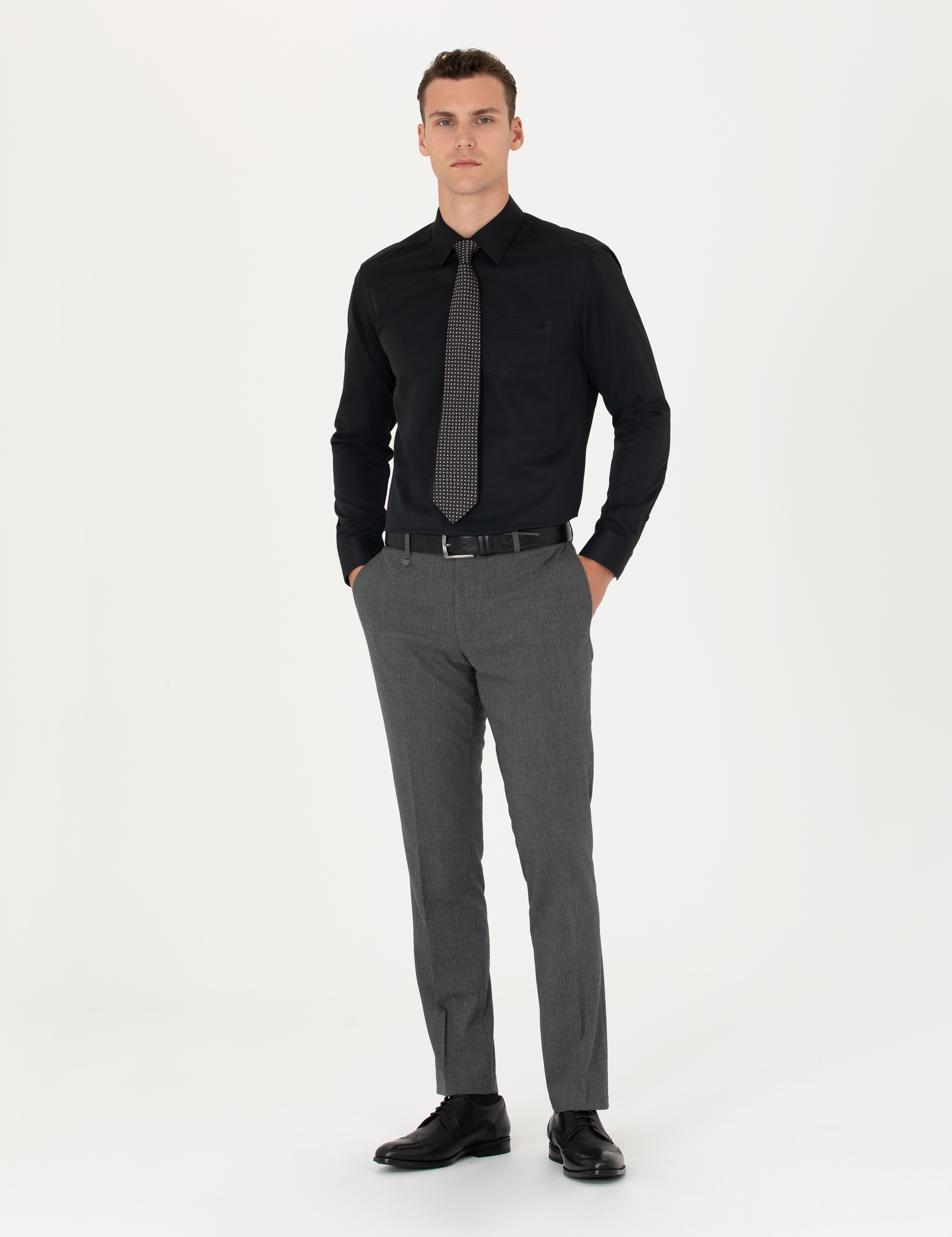 Siyah Regular Fit Uzun Kollu Basic Gömlek - Image 4