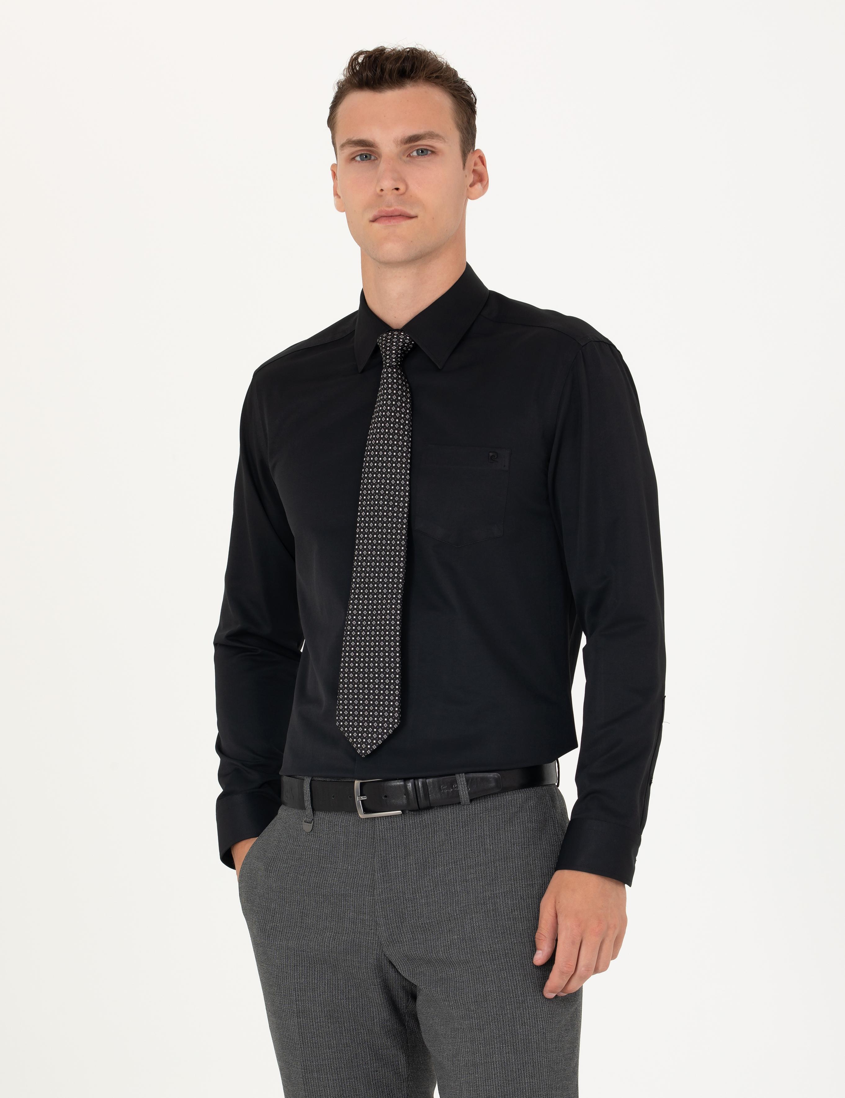 Siyah Regular Fit Uzun Kollu Basic Gömlek