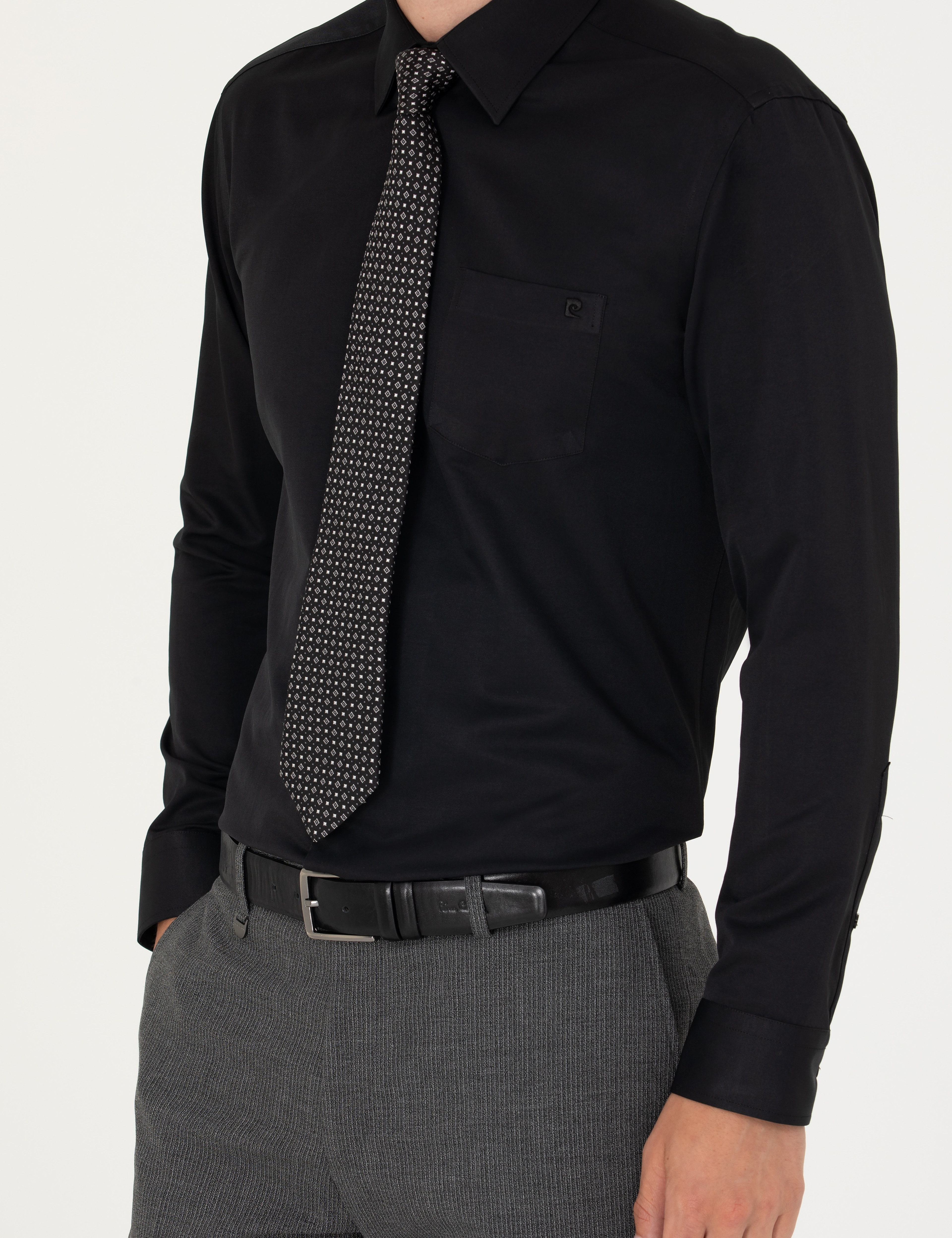 Siyah Regular Fit Uzun Kollu Basic Gömlek - Image 6