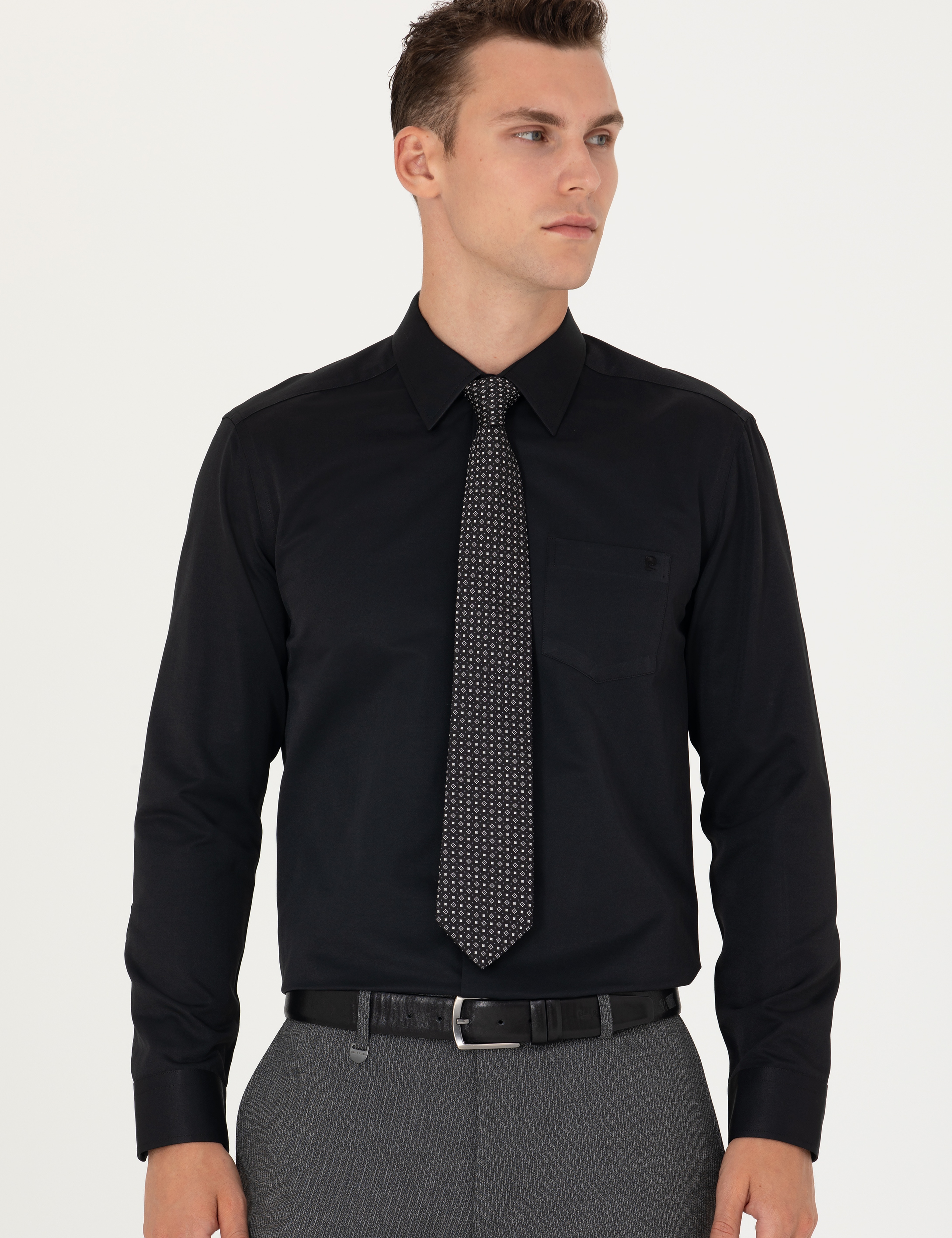 Siyah Regular Fit Uzun Kollu Basic Gömlek - Image 3