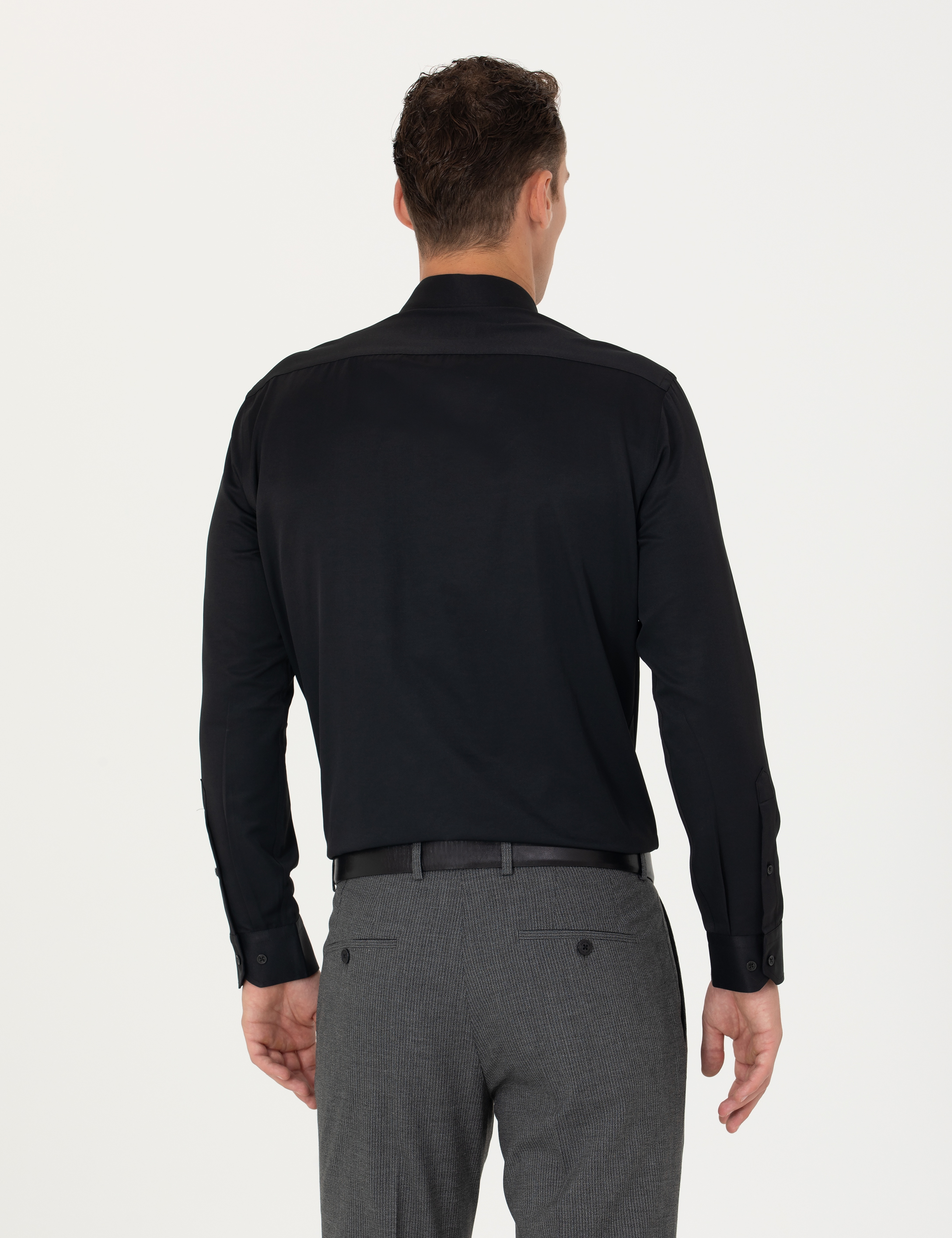 Siyah Regular Fit Uzun Kollu Basic Gömlek - Image 5