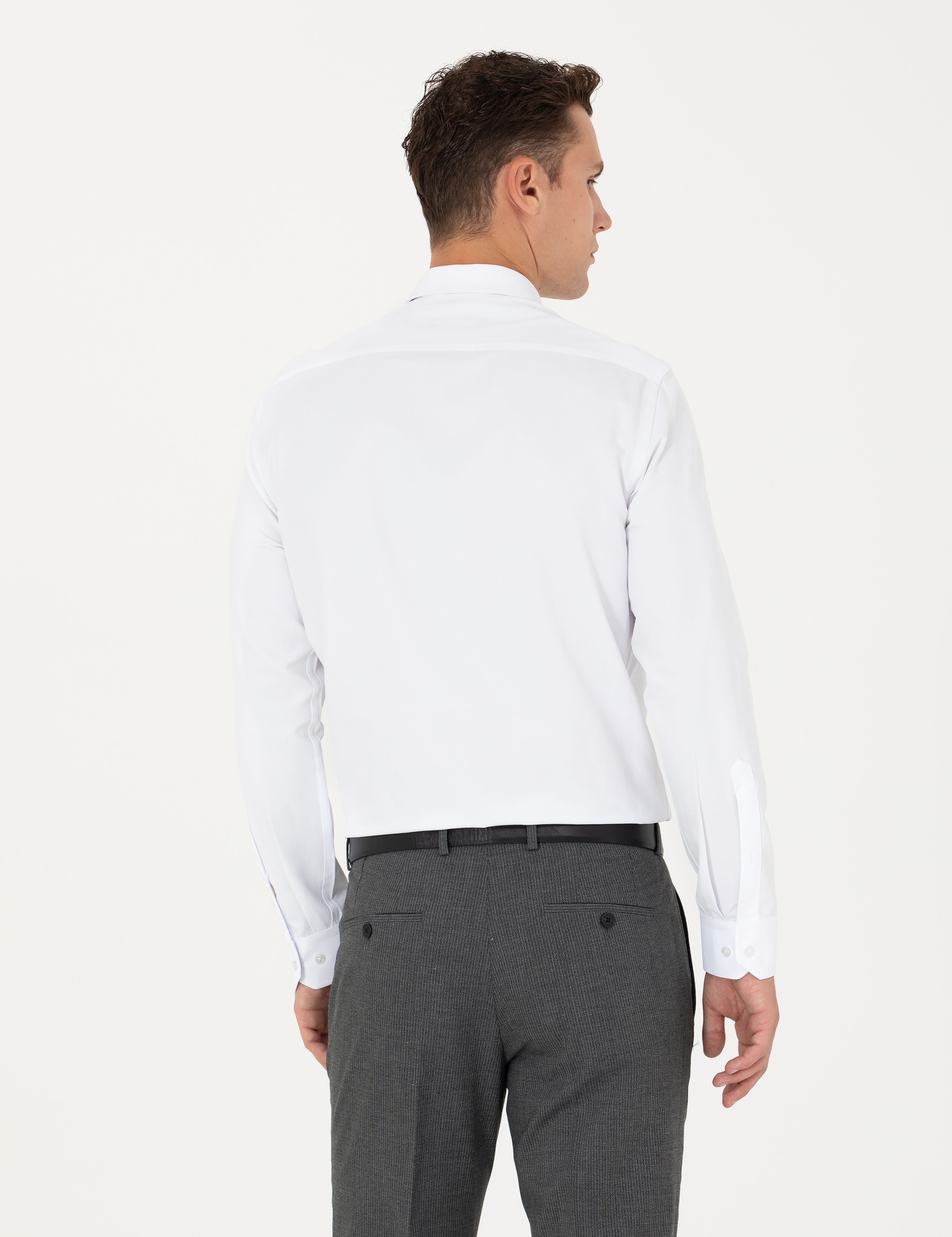 Beyaz Slim Fit Uzun Kollu Basic Gömlek - Image 5