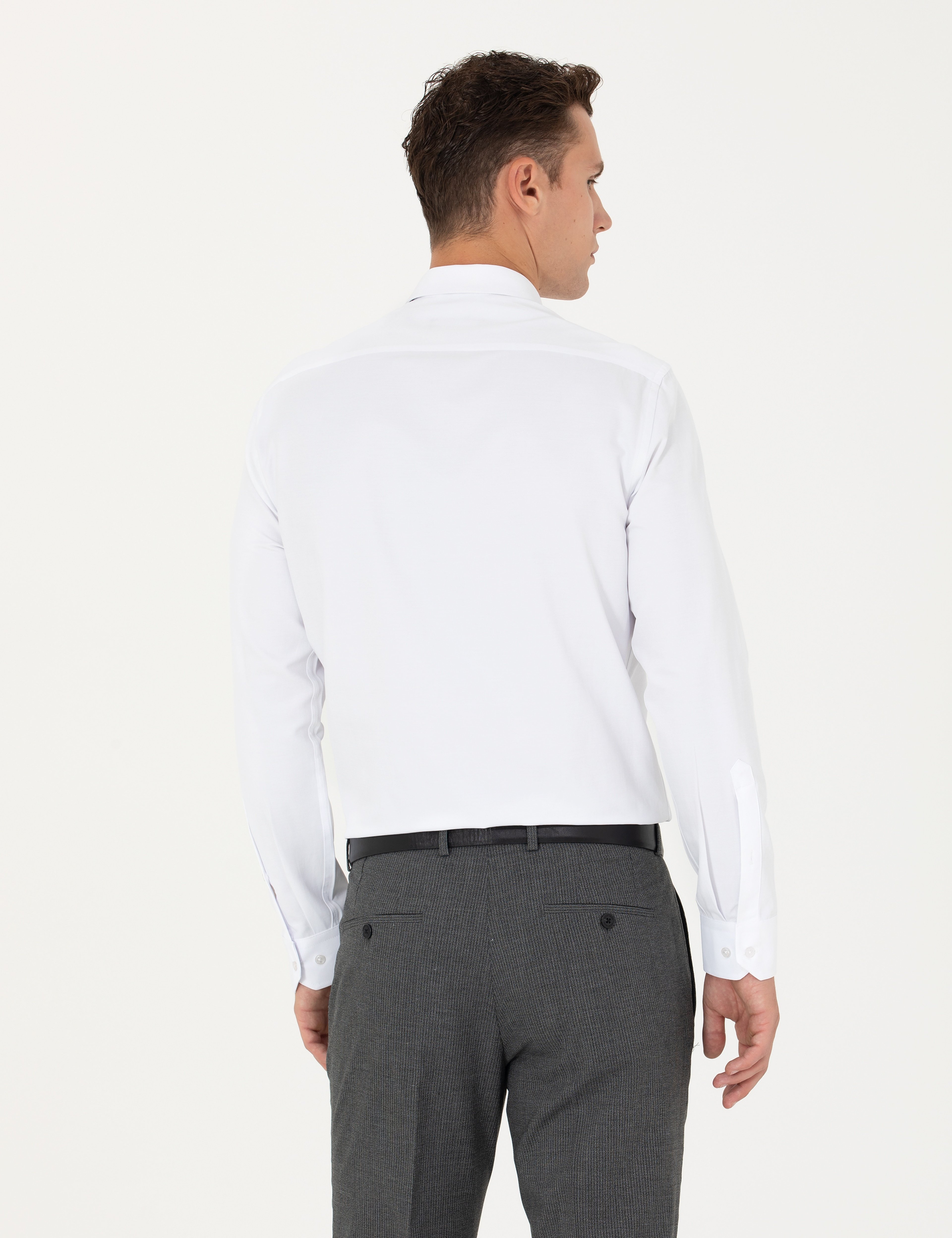Beyaz Slim Fit Uzun Kollu Basic Gömlek