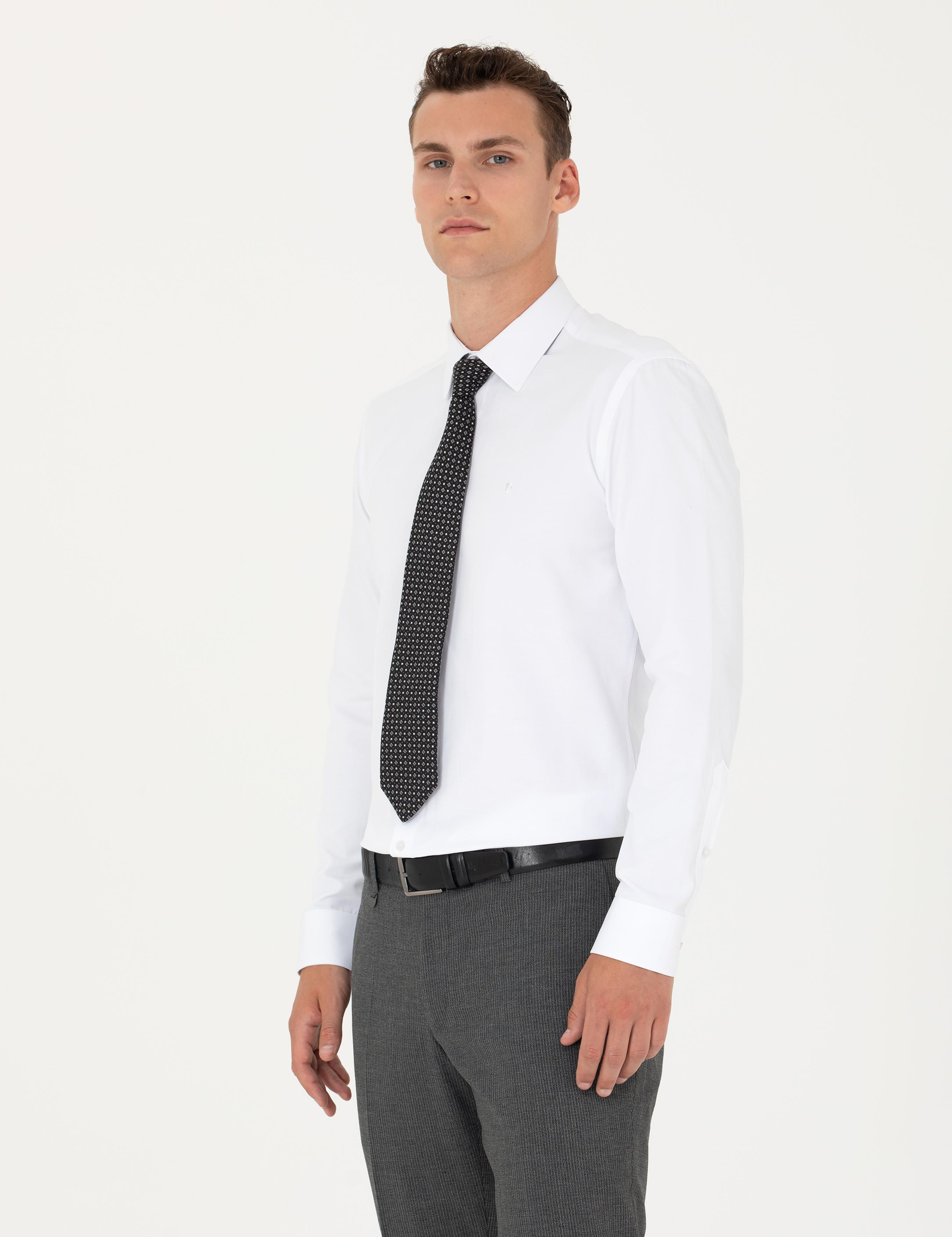 Beyaz Slim Fit Uzun Kollu Basic Gömlek