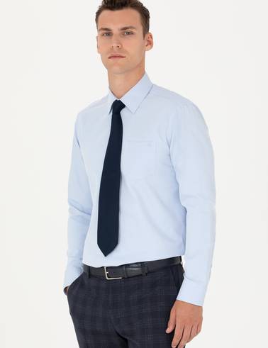 Açık Mavi Regular Fit Uzun Kollu Basic Gömlek