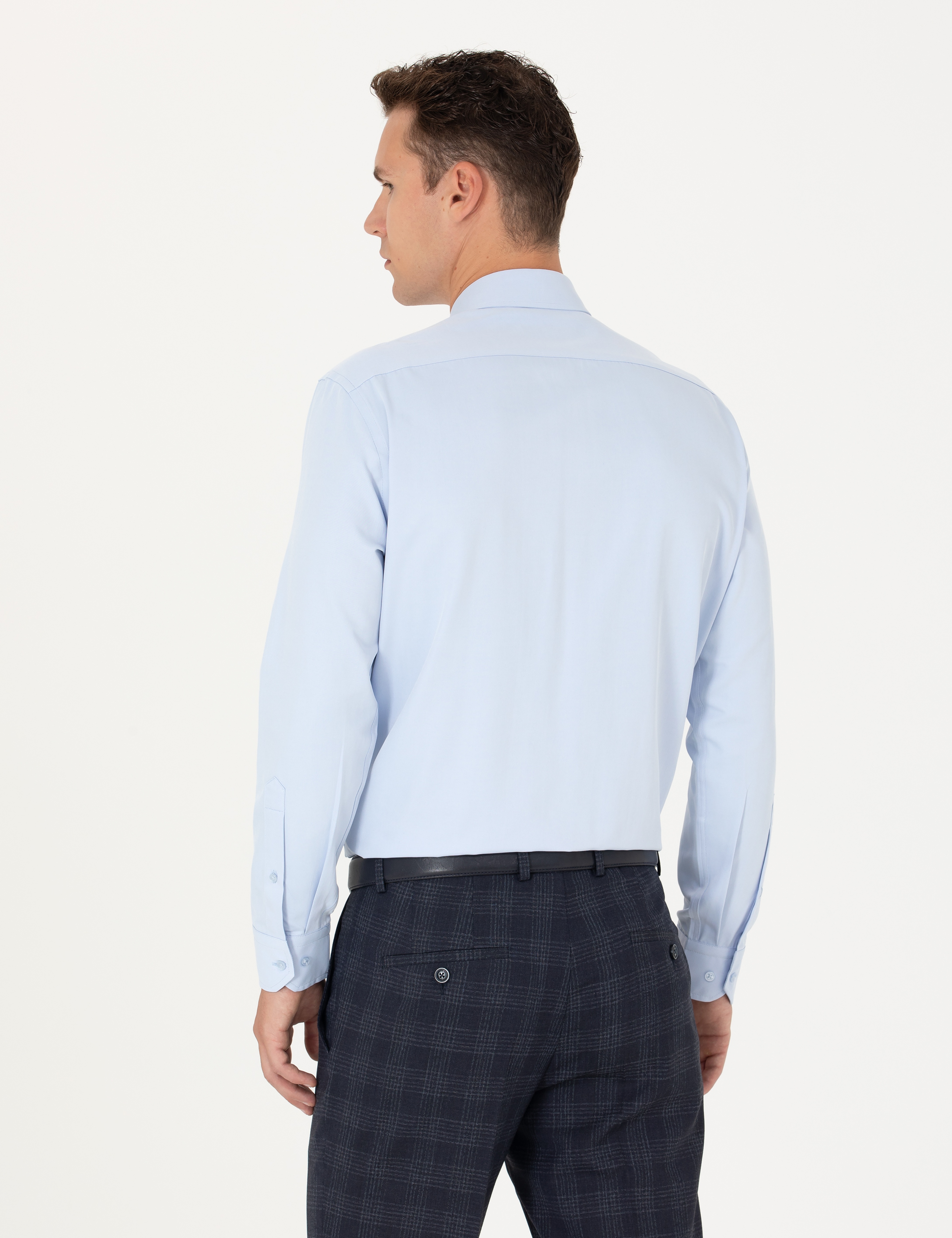 Açık Mavi Regular Fit Uzun Kollu Basic Gömlek - Image 5