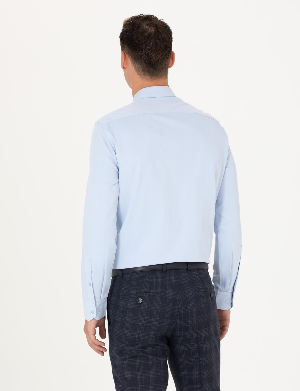 Açık Mavi Slim Fit Uzun Kollu Basic Gömlek - 50277778020