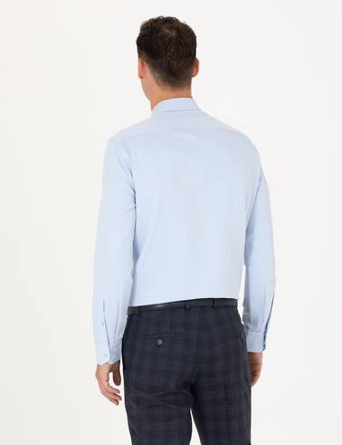 Açık Mavi Slim Fit Uzun Kollu Basic Gömlek