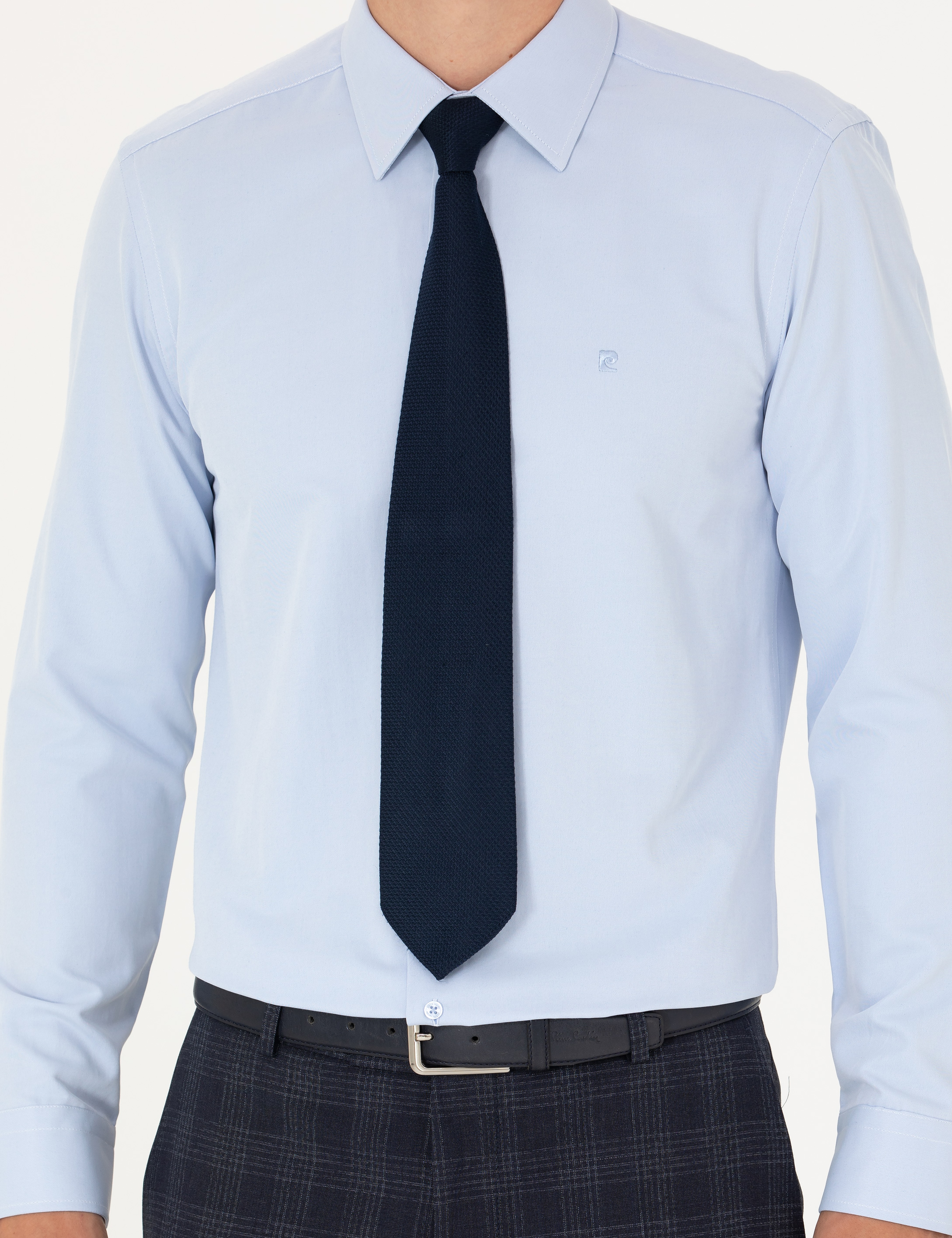 Açık Mavi Slim Fit Uzun Kollu Basic Gömlek - Image 6