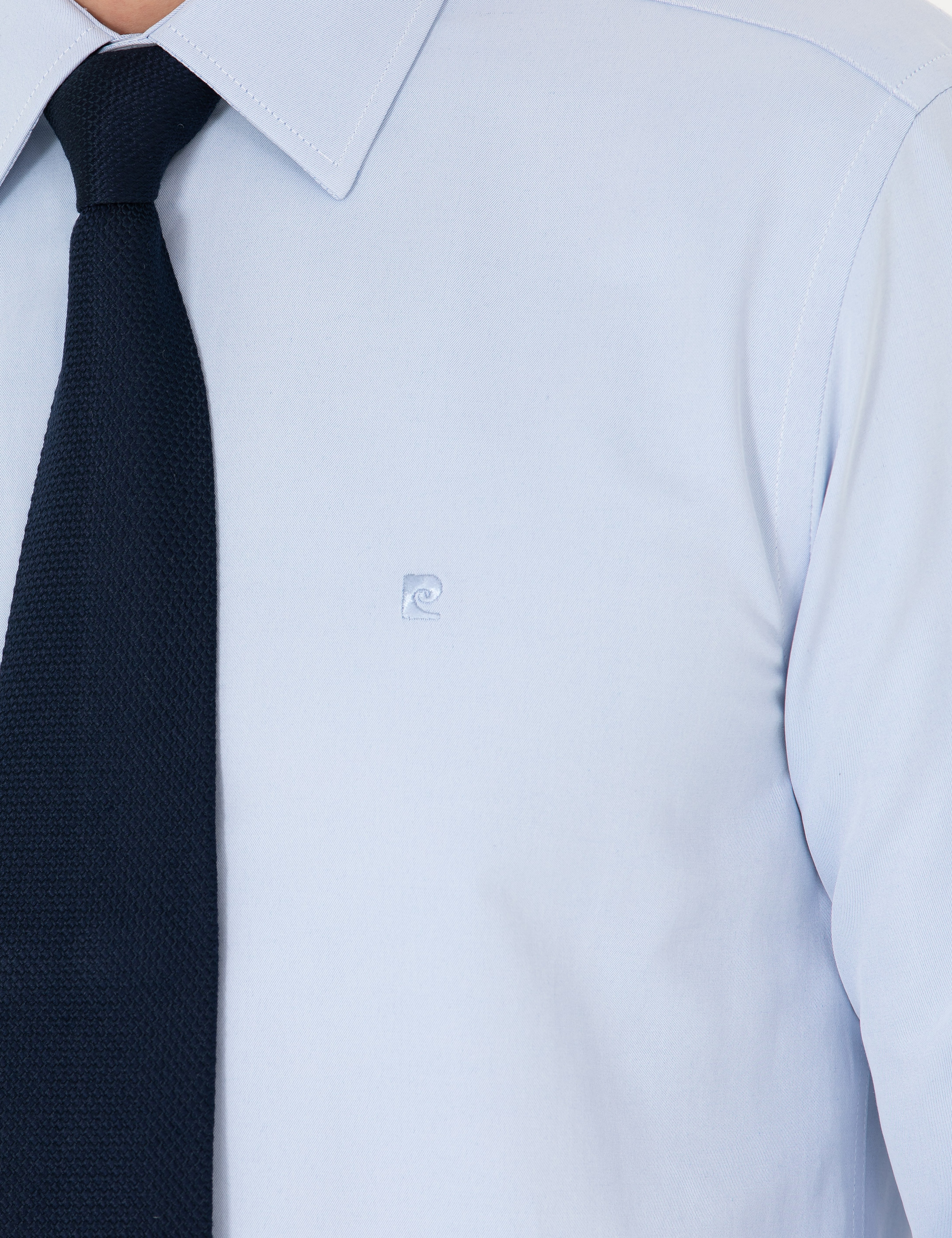Açık Mavi Slim Fit Uzun Kollu Basic Gömlek - Image 7