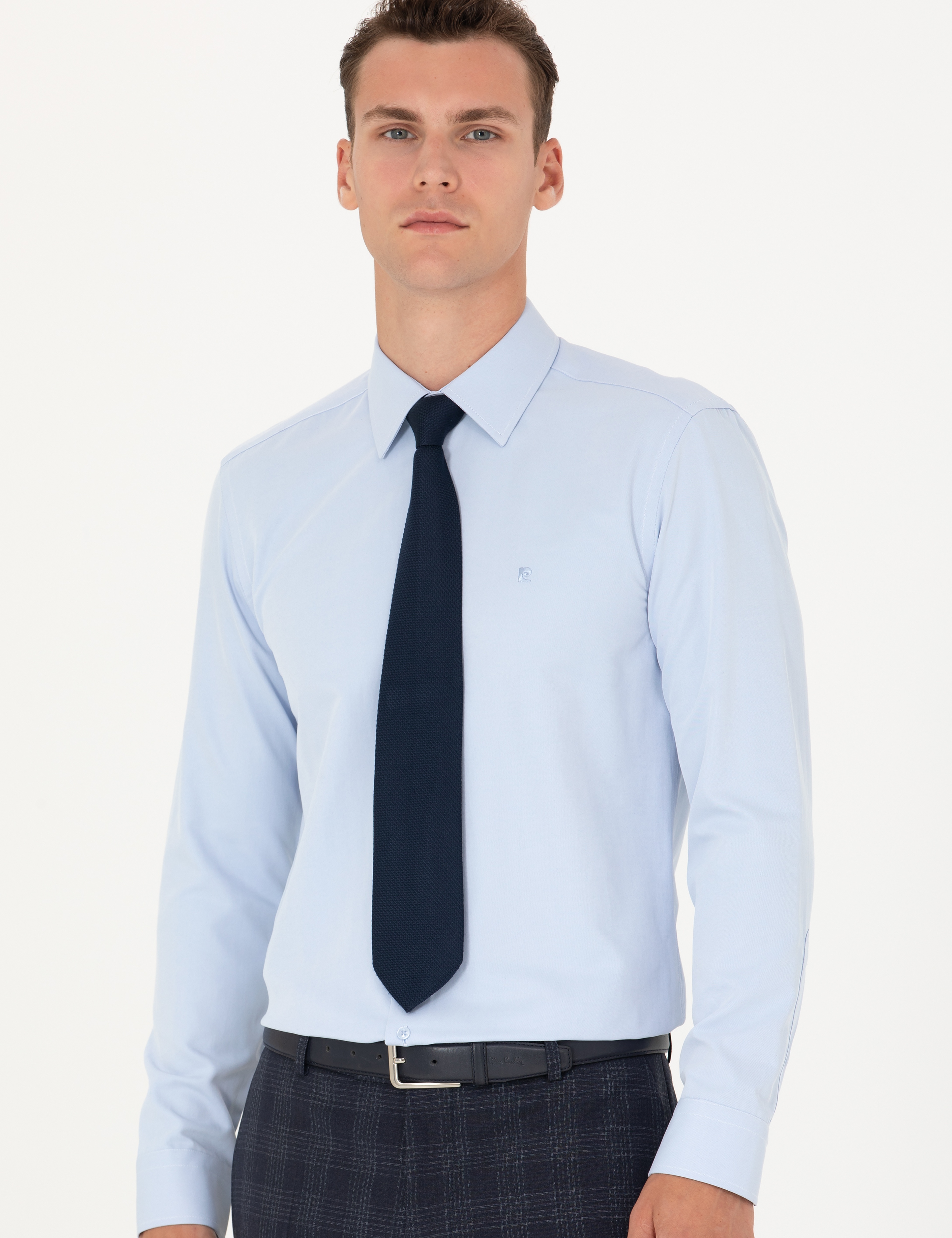 Açık Mavi Slim Fit Uzun Kollu Basic Gömlek - Image 3