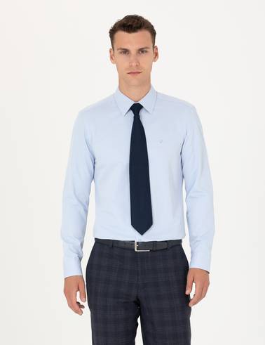 Açık Mavi Slim Fit Uzun Kollu Basic Gömlek